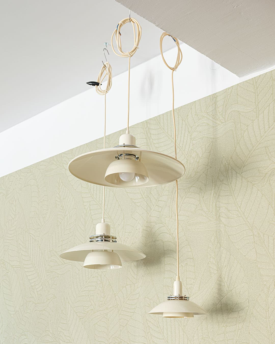 Set of Three Plate Pendant Lamps, cream, metal, Denmark, 1980s. - 304900