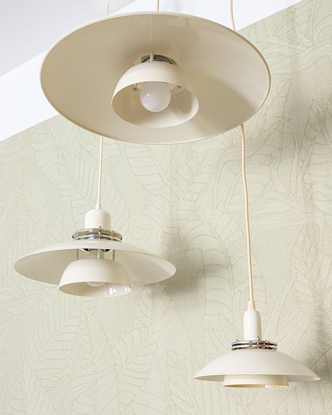 Set of Three Plate Pendant Lamps, cream, metal, Denmark, 1980s. - 304901
