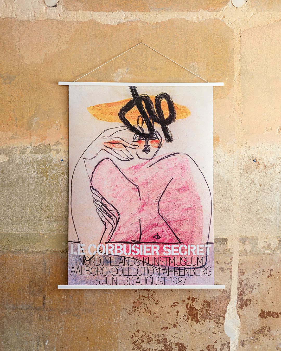 Exhibition Poster Le Corbusier Secret, 126x89cm, black, pink, orange, yellow, white, Denmark, 1980s. - 304919