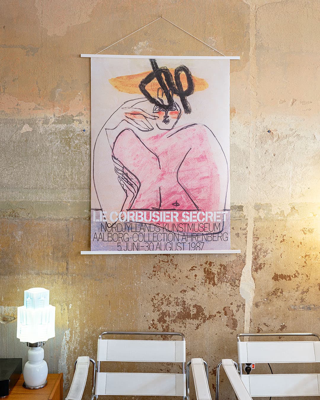 Exhibition Poster Le Corbusier Secret, 126x89cm, black, pink, orange, yellow, white, Denmark, 1980s. - 304918