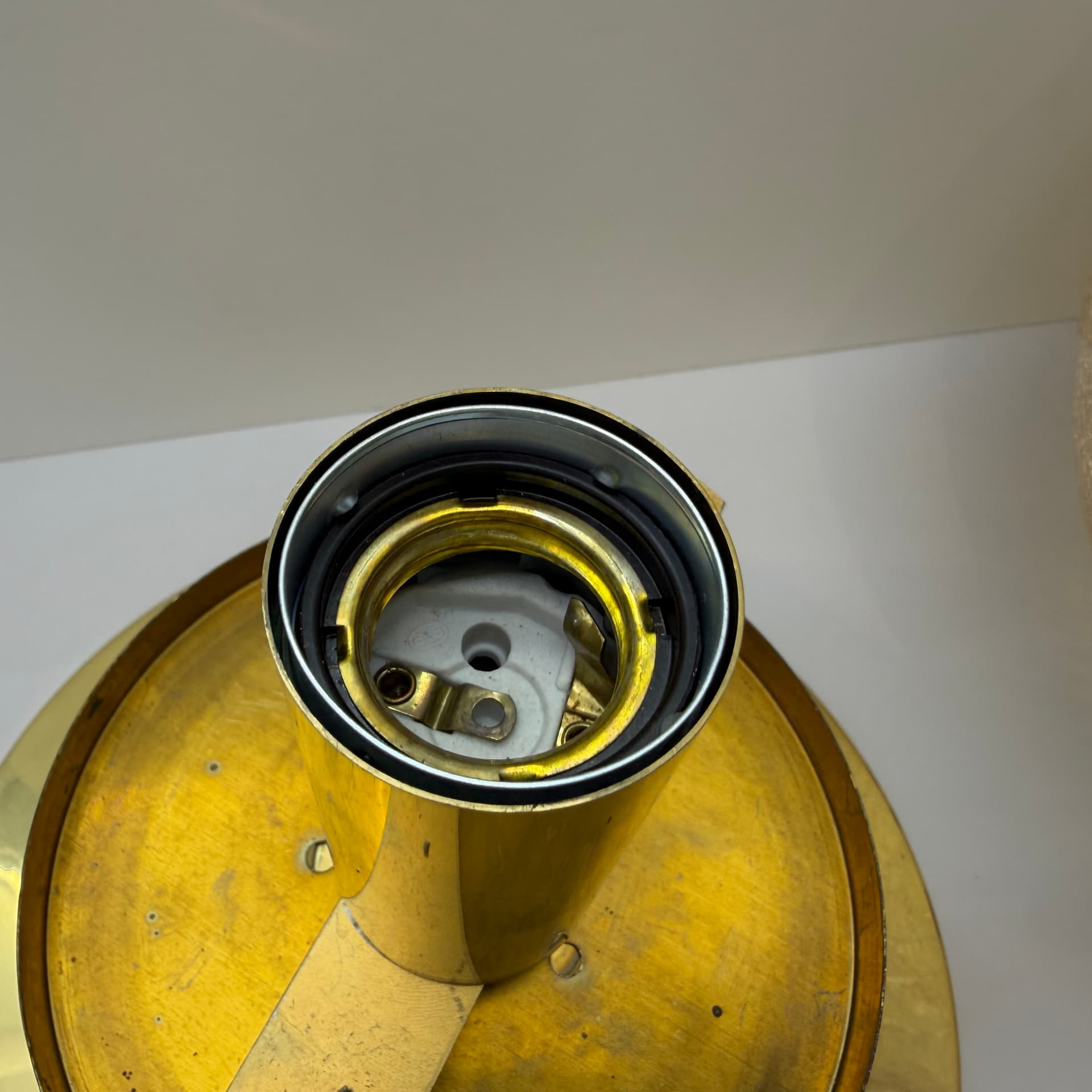 Table Lamp Space Age, amber glass, gold brass, steel, Germany, 1970s. - 304976