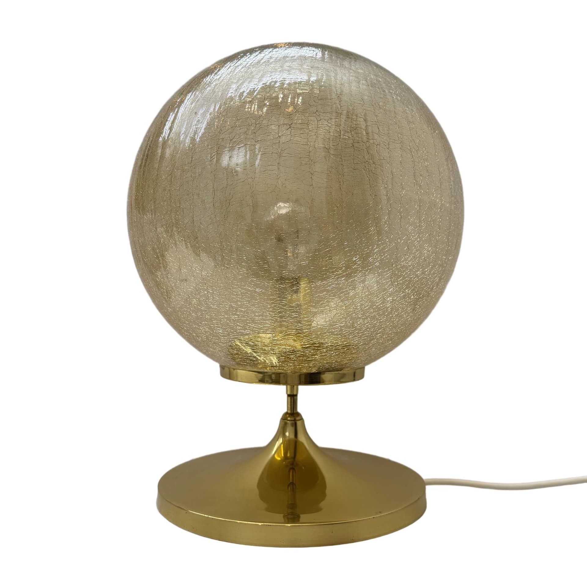 Table Lamp Space Age, amber glass, gold brass, steel, Germany, 1970s.