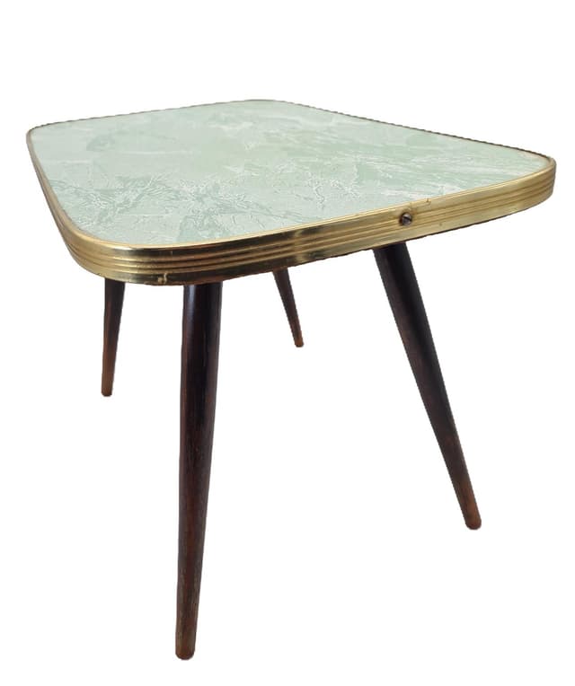 Coffee table Mid-Century Modern, green laminate, brown wood, gold metal, Europe, 1960s. - DIMENSION