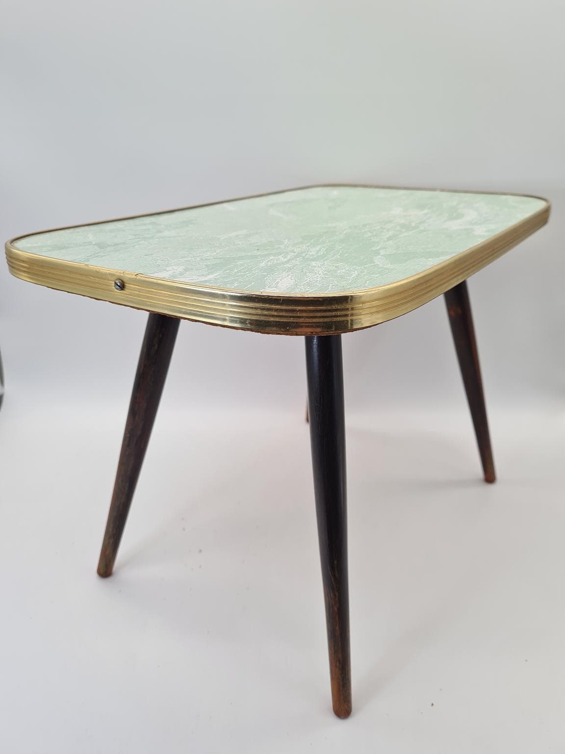 Coffee table Mid-Century Modern, green laminate, brown wood, gold metal, Europe, 1960s. - 305058