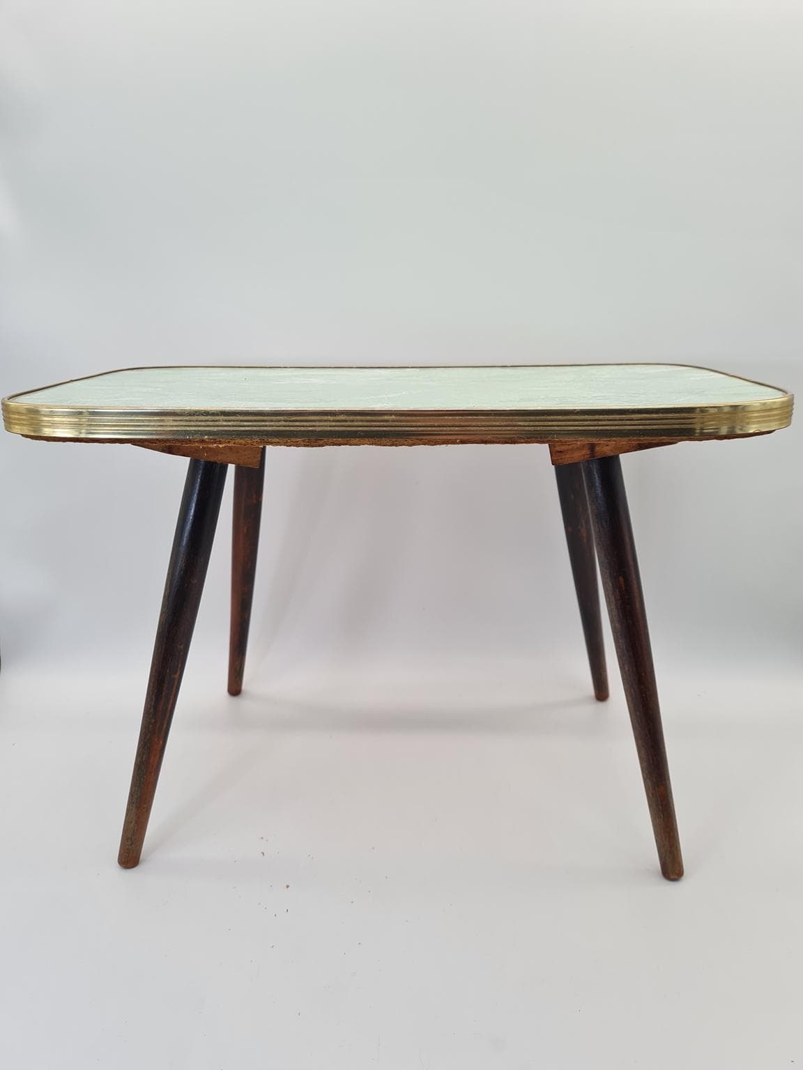 Coffee table Mid-Century Modern, green laminate, brown wood, gold metal, Europe, 1960s. - 305055