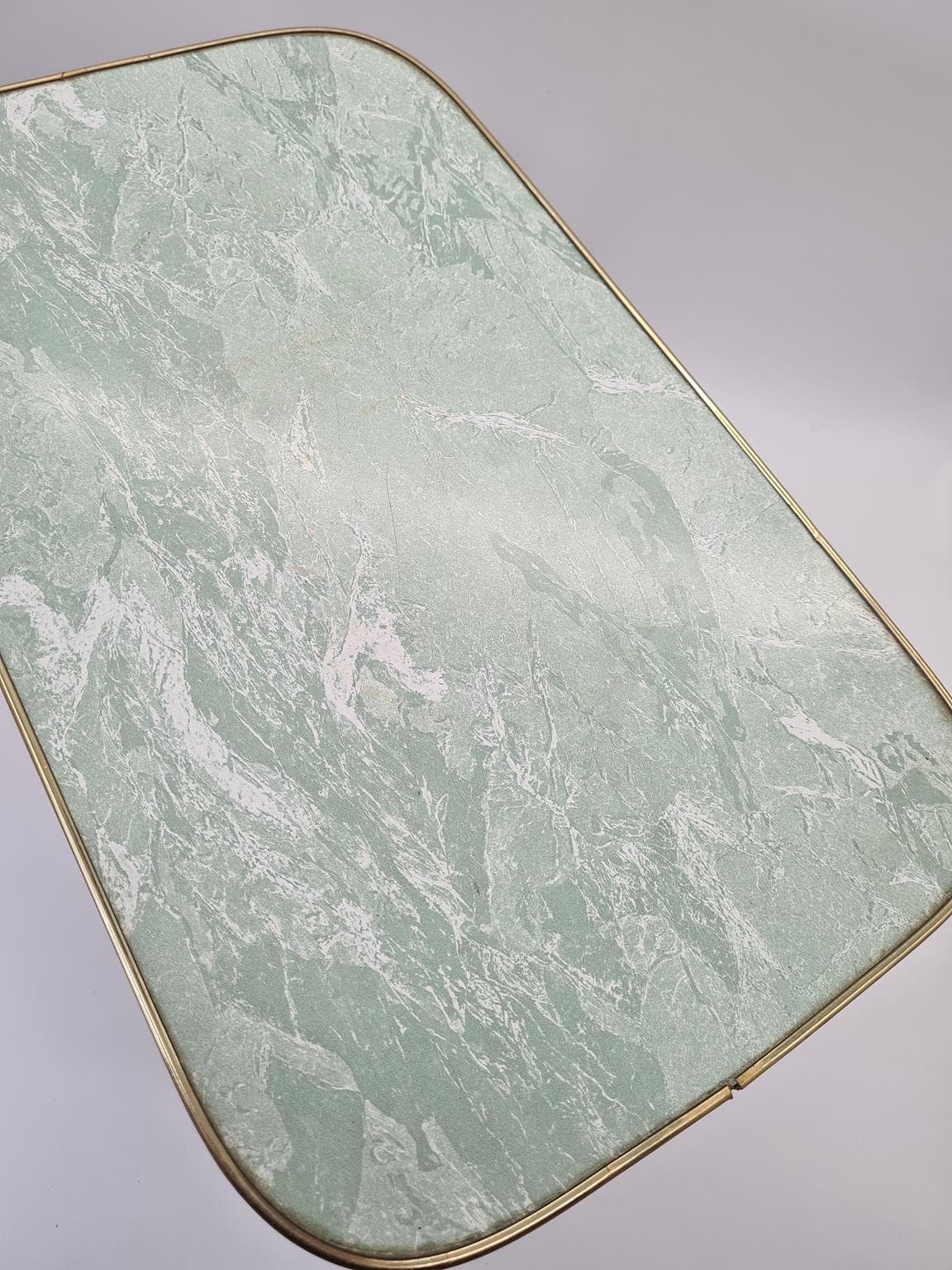 Coffee table Mid-Century Modern, green laminate, brown wood, gold metal, Europe, 1960s. - 305062