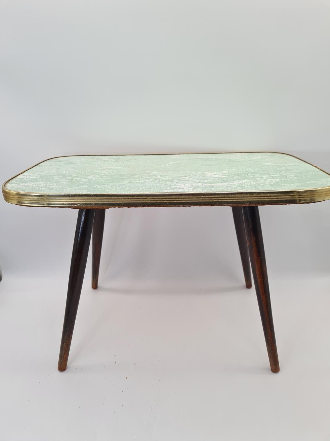 Coffee table Mid-Century Modern, green laminate, brown wood, gold metal, Europe, 1960s. - 305059