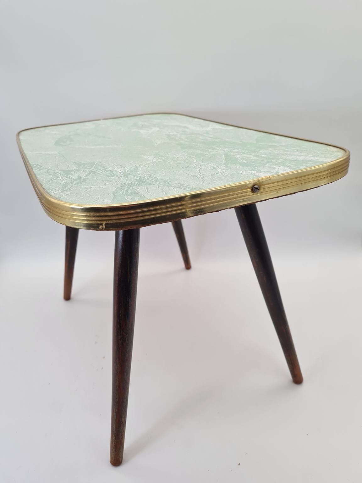 Coffee table Mid-Century Modern, green laminate, brown wood, gold metal, Europe, 1960s. - 305057
