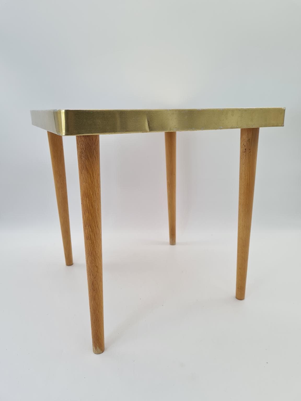Coffee table Mid-Century Modern, beige and white ceramics, gold metal, brown wood, Europe, 1970s - 305065