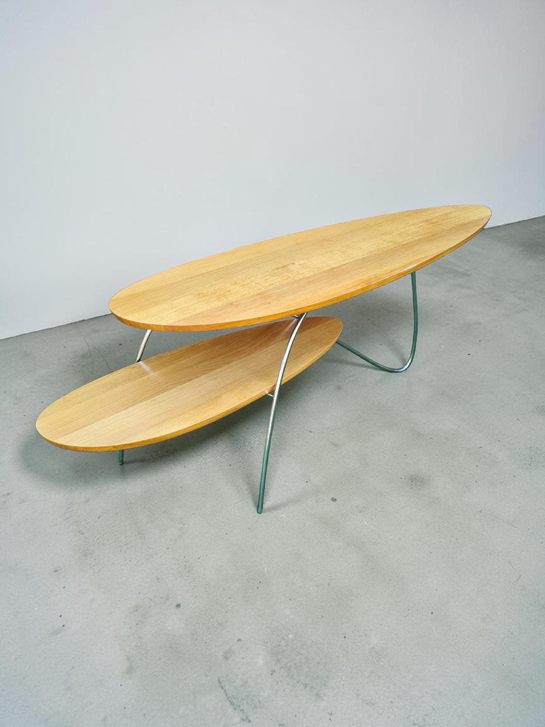 Coffee Table, Brown Wood, Silver Chrome Steel, 1980s - 306059
