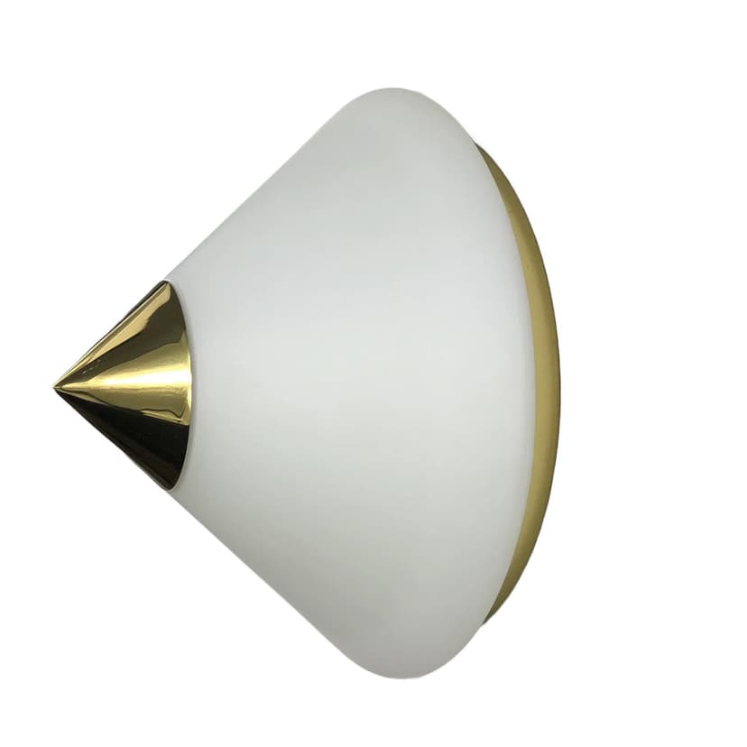 Ceiling lamp, opaline glass white, brass, Limburg, Germany, 1980s.