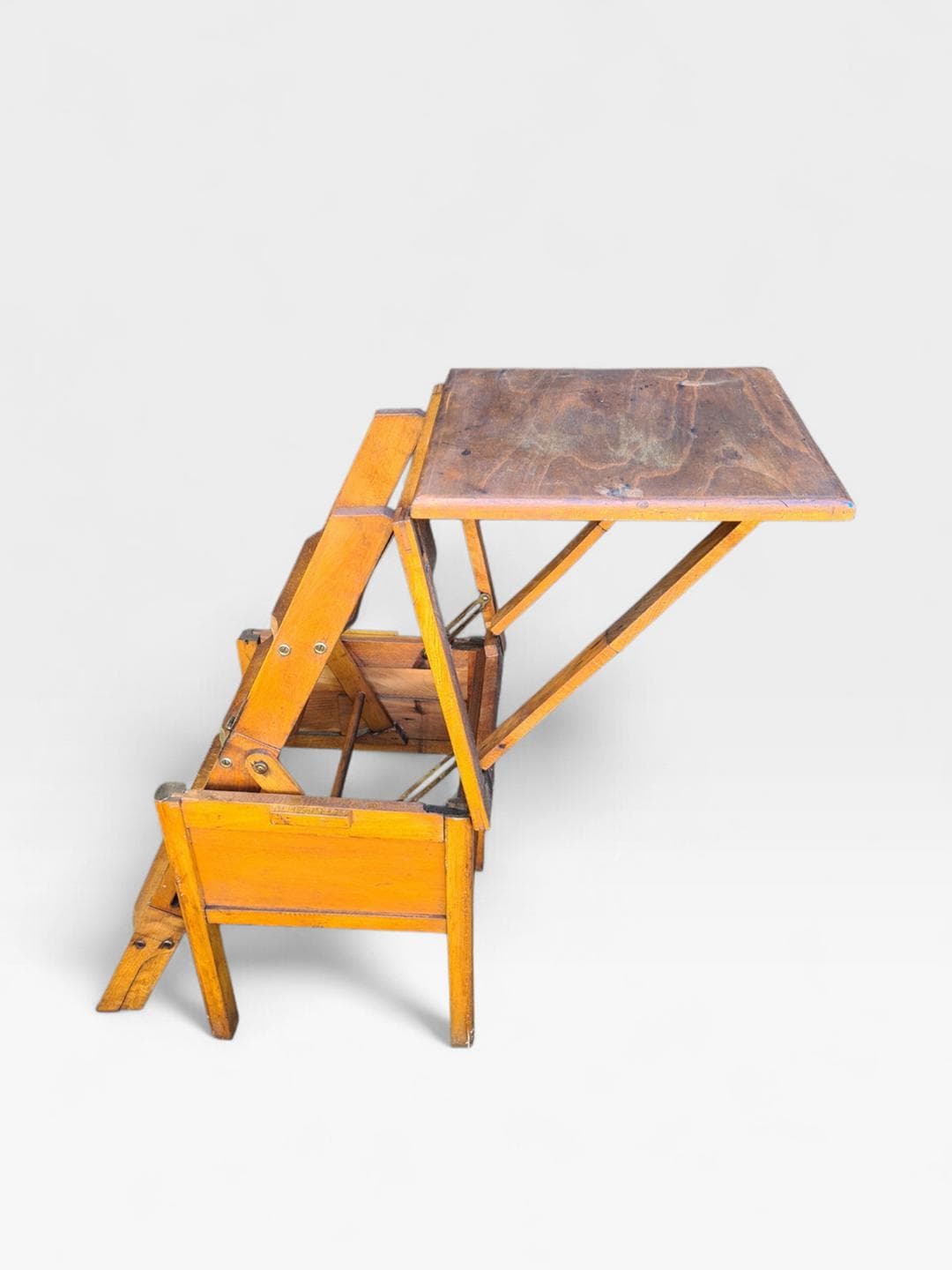 Step stool, brown wood, metal, 1970s - 306079
