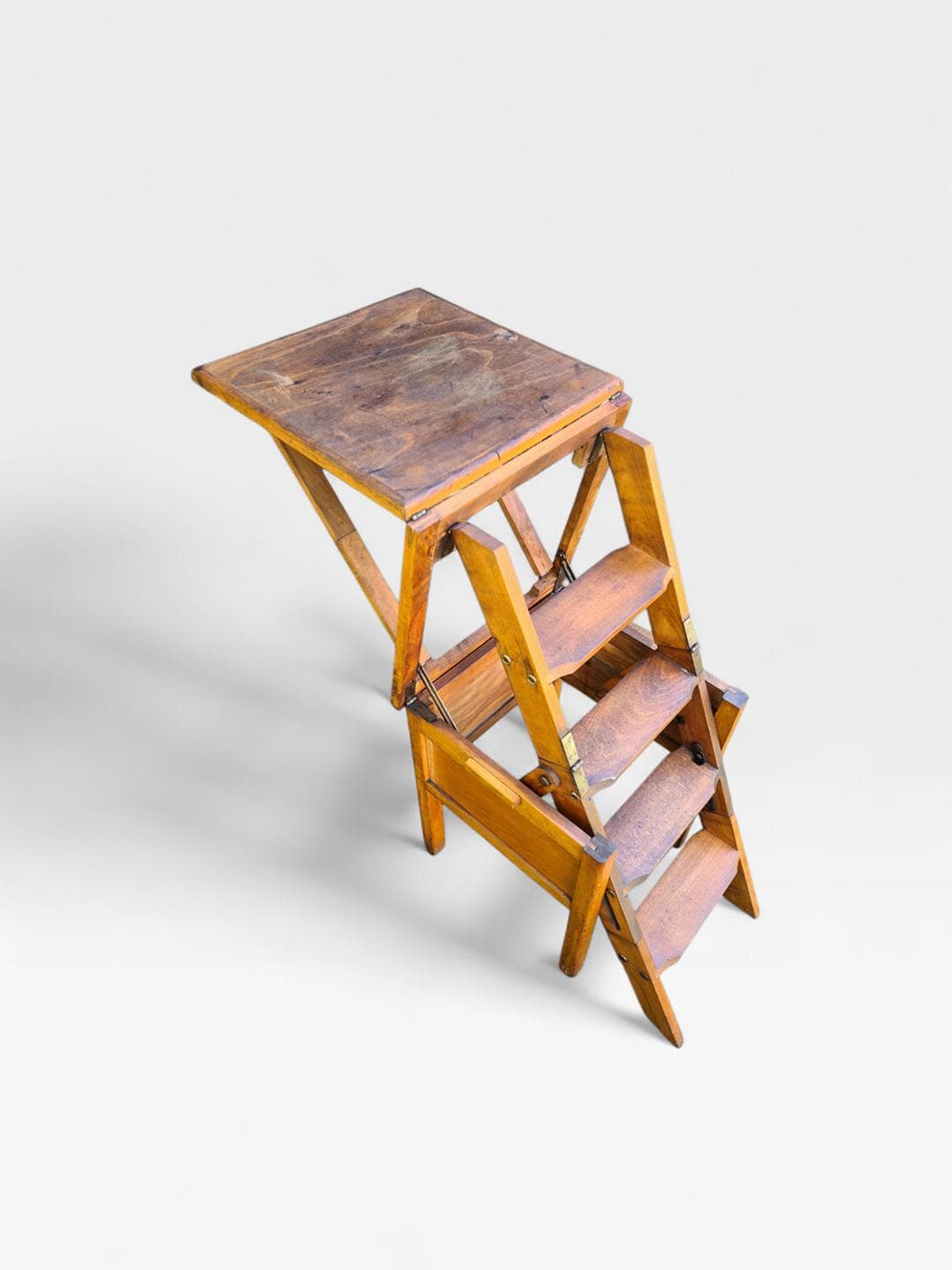 Step stool, brown wood, metal, 1970s - 306081