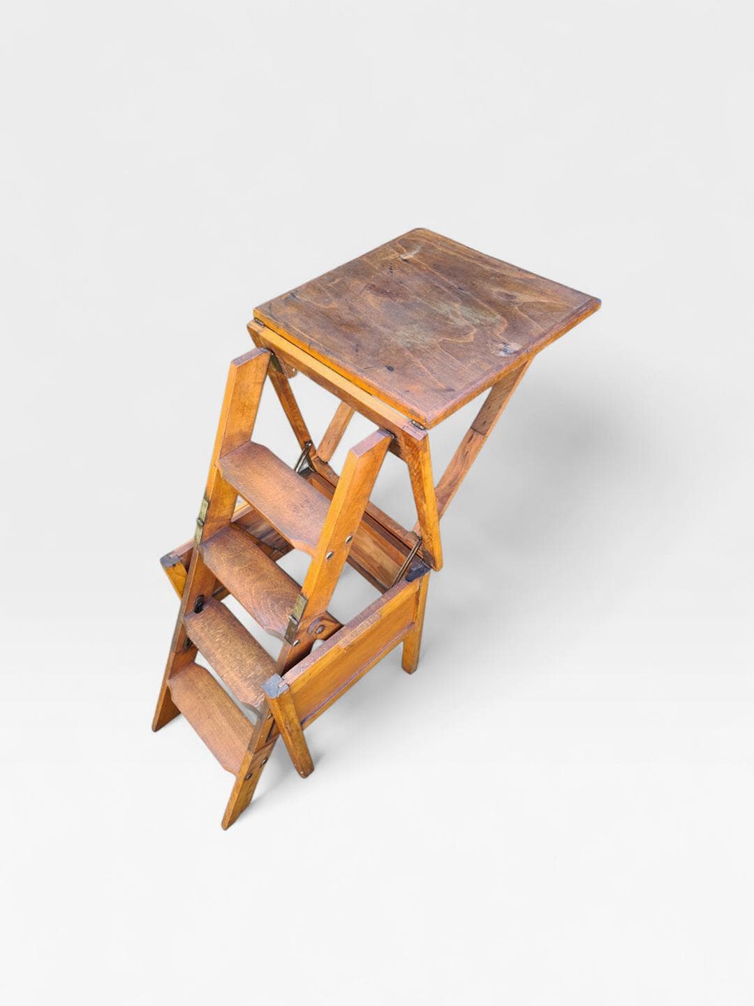 Step stool, brown wood, metal, 1970s - 306078