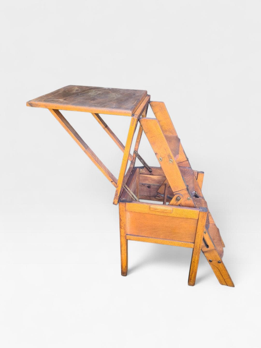 Step stool, brown wood, metal, 1970s - 306082