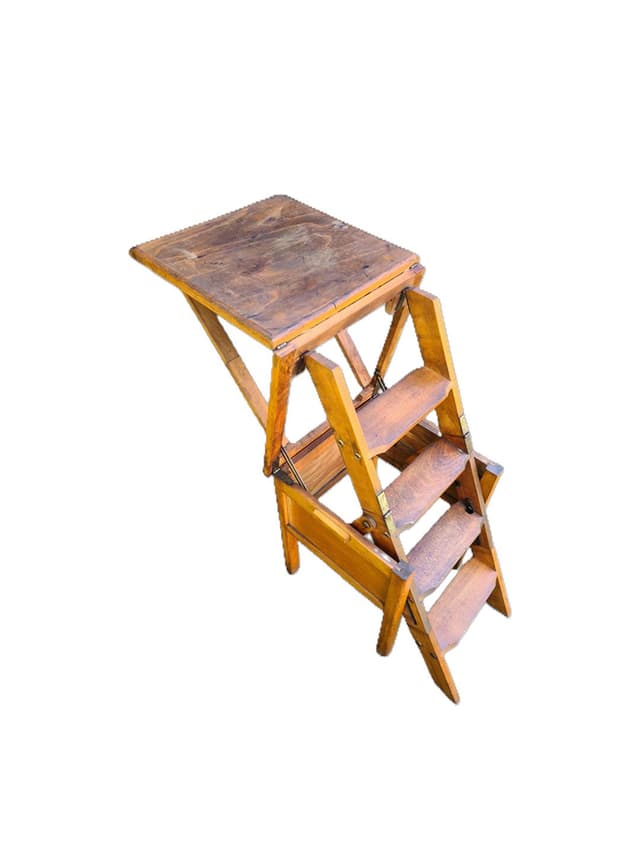 Step stool, brown wood, metal, 1970s - DIMENSION
