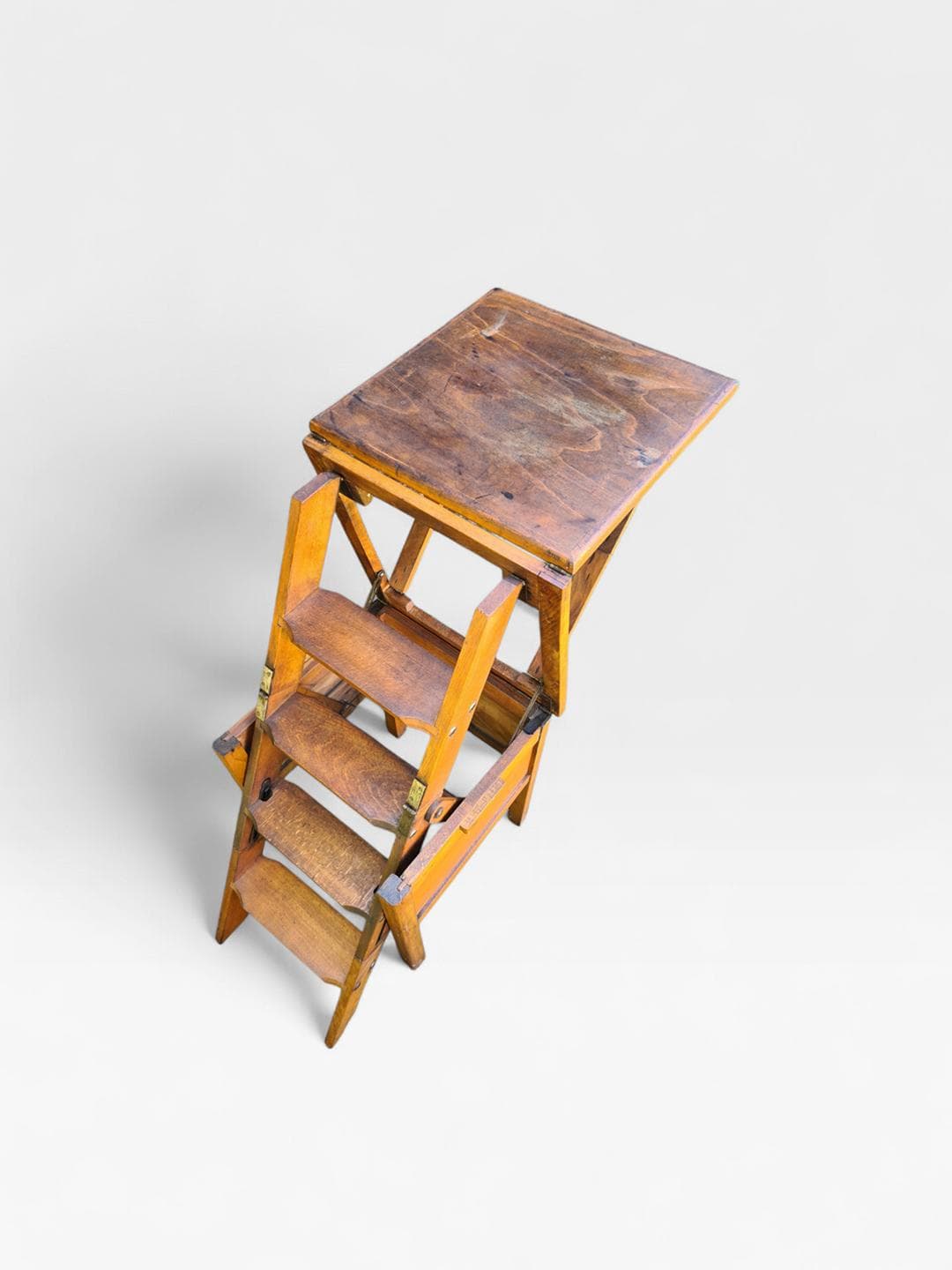 Step stool, brown wood, metal, 1970s - 306080