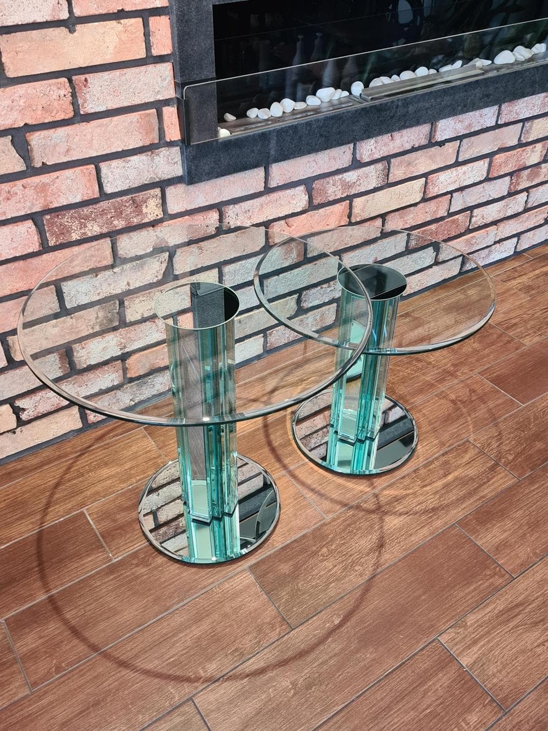 Set of two side tables, transparent aquamarine silver glass, by L. Massoni, Gallotti & Radice, Italy, 1970s. - 306042