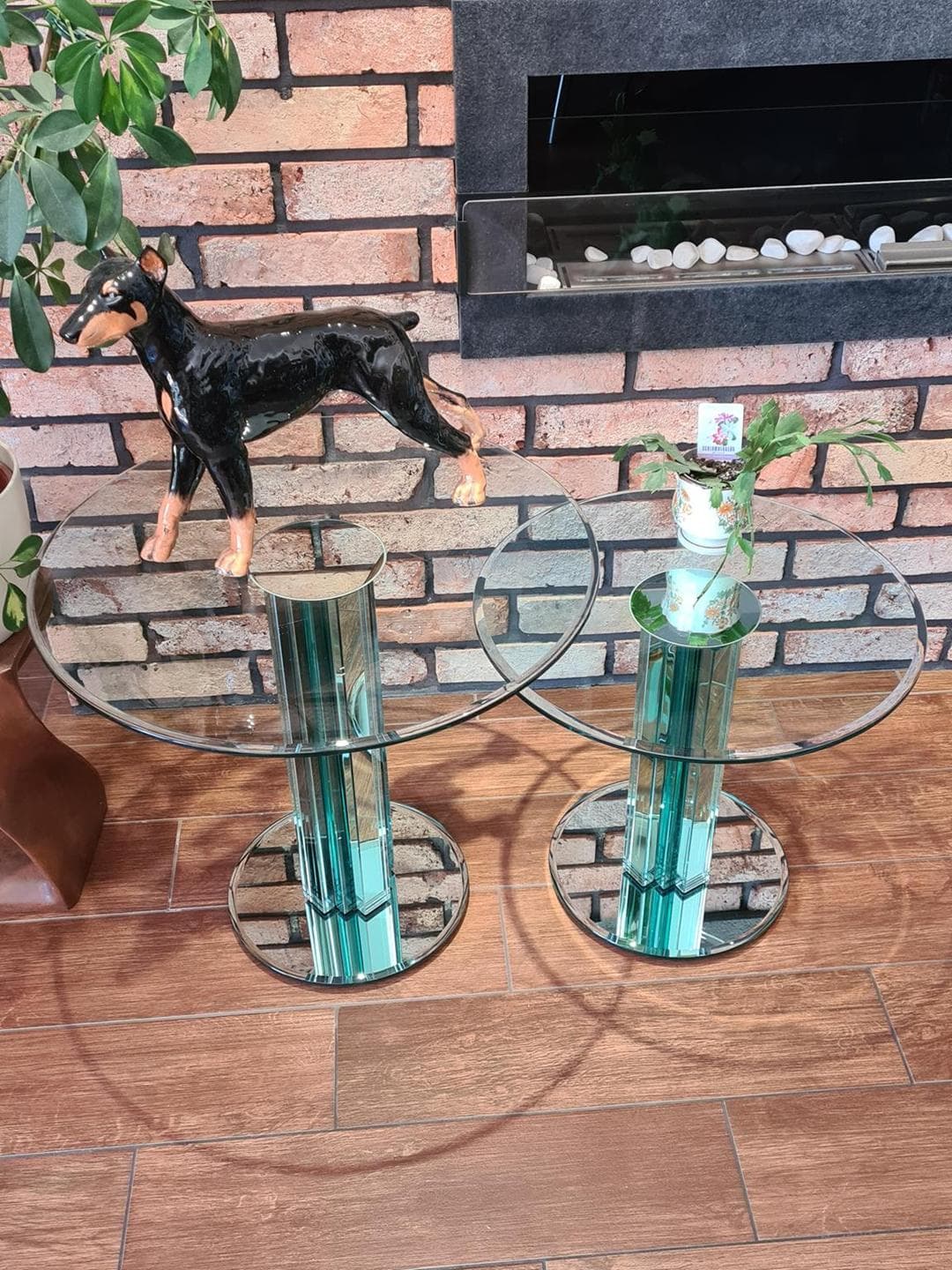 Set of two side tables, transparent aquamarine silver glass, by L. Massoni, Gallotti & Radice, Italy, 1970s. - 306036