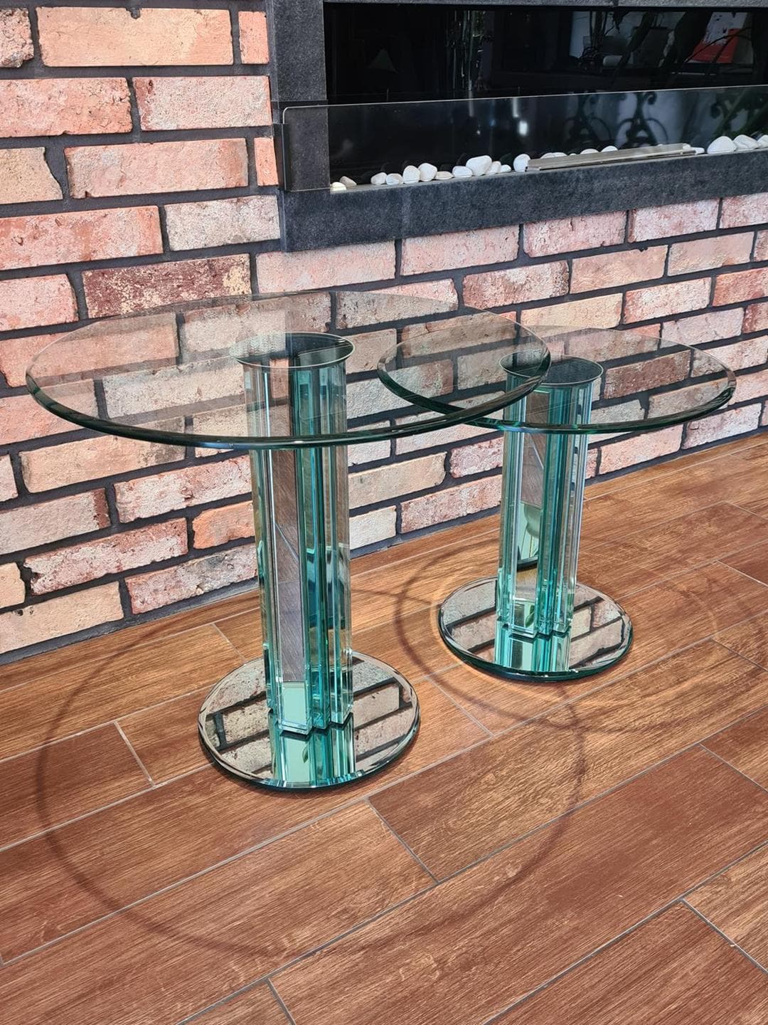 Set of two side tables, transparent aquamarine silver glass, by L. Massoni, Gallotti & Radice, Italy, 1970s. - 306041