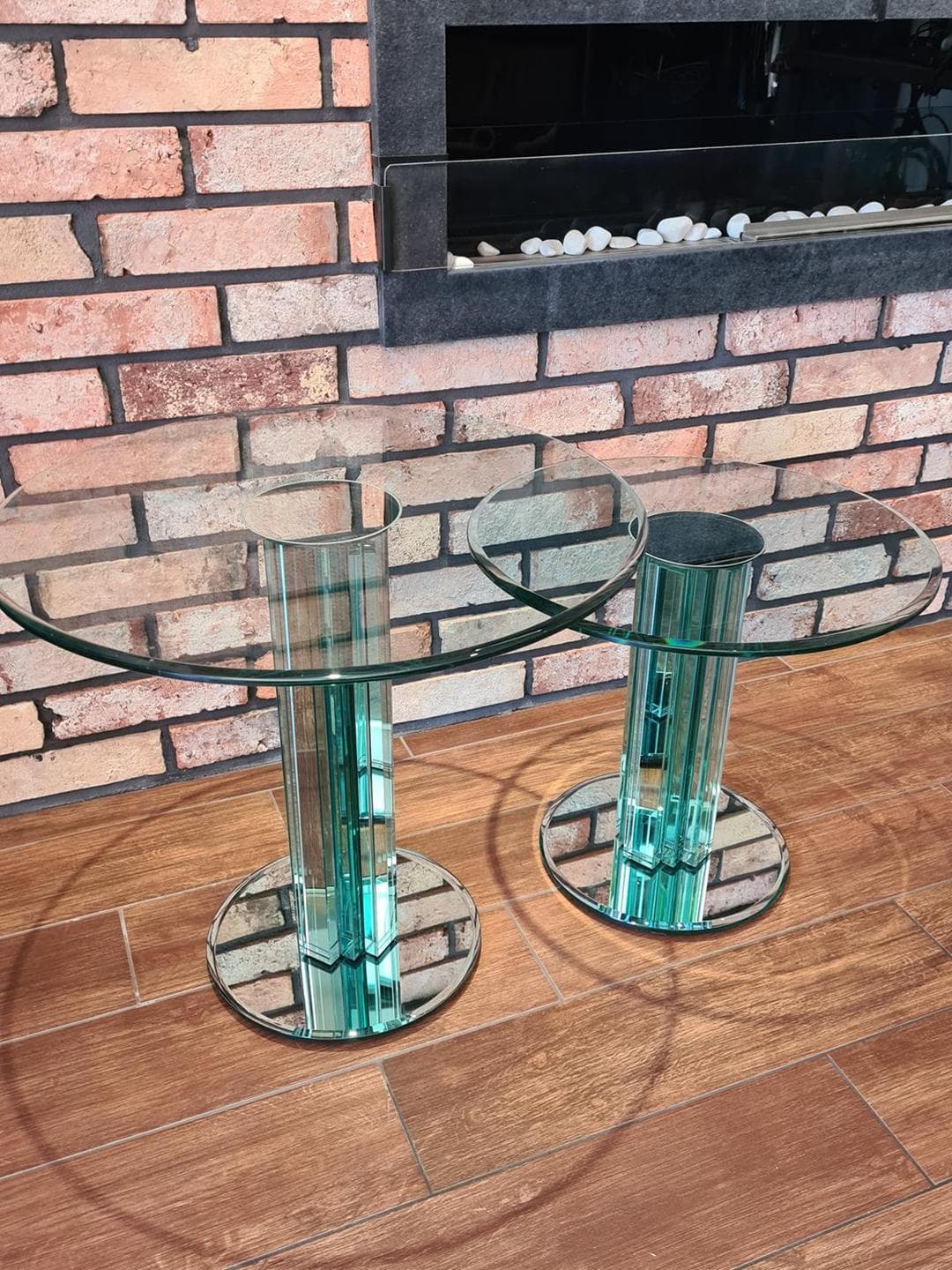 Set of two side tables, transparent aquamarine silver glass, by L. Massoni, Gallotti & Radice, Italy, 1970s. - 306046