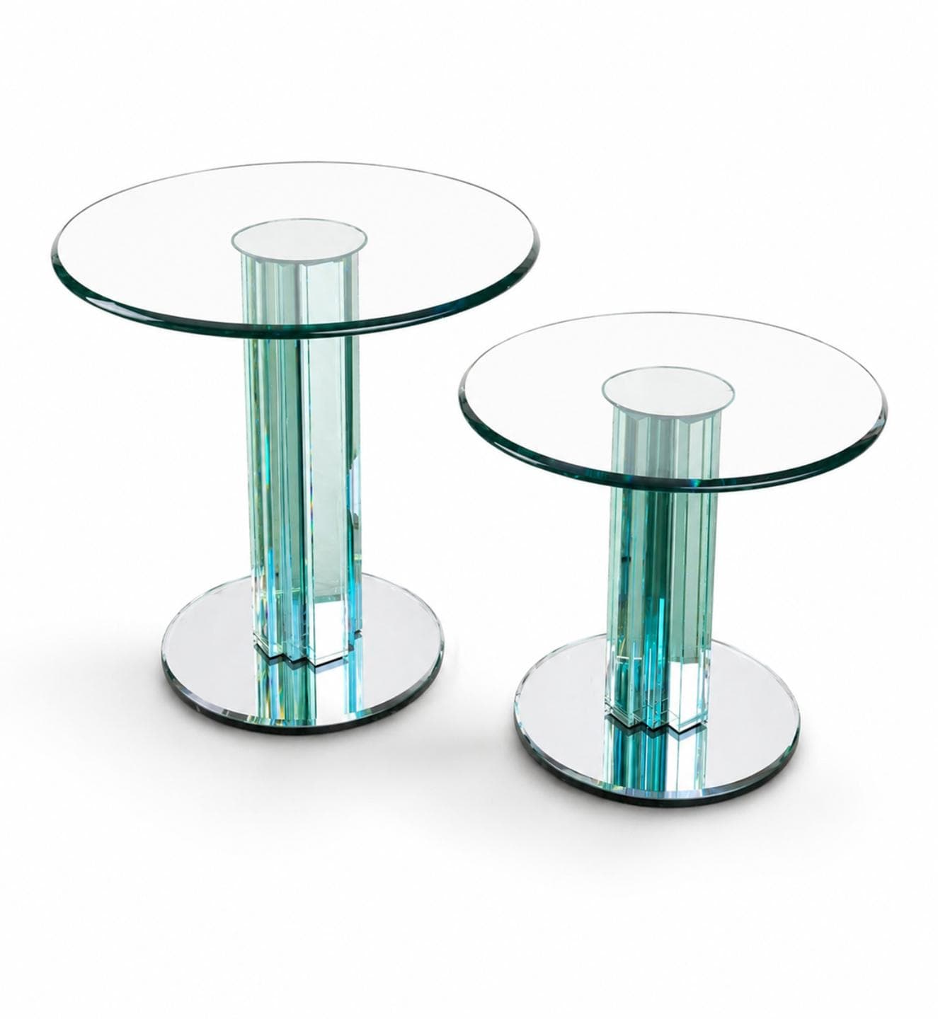 Set of two side tables, transparent aquamarine silver glass, by L. Massoni, Gallotti & Radice, Italy, 1970s.