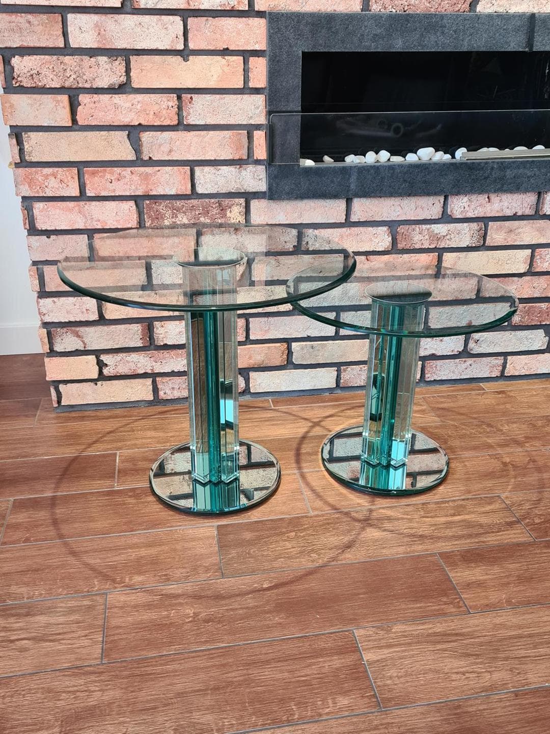 Set of two side tables, transparent aquamarine silver glass, by L. Massoni, Gallotti & Radice, Italy, 1970s. - 306037