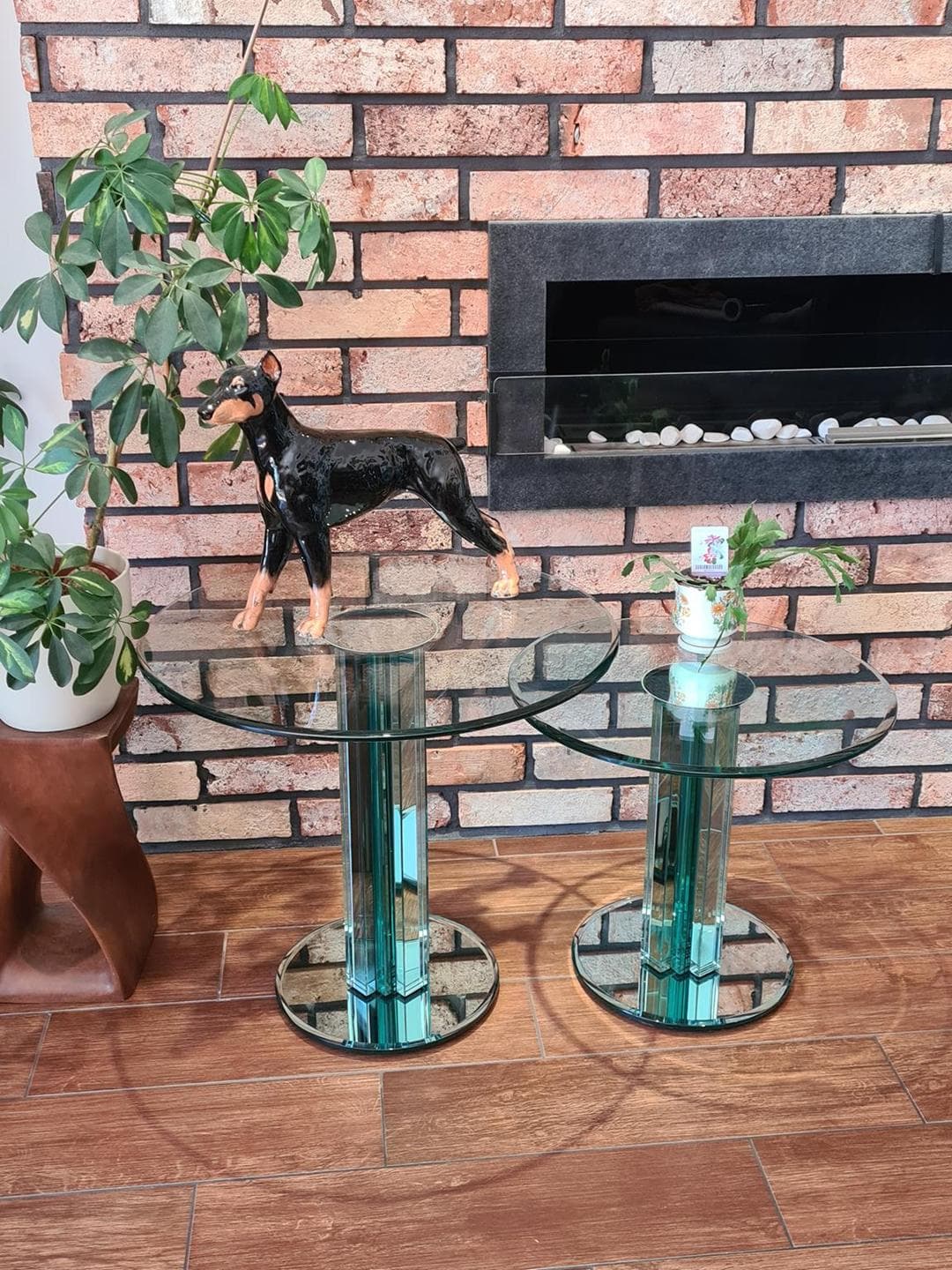 Set of two side tables, transparent aquamarine silver glass, by L. Massoni, Gallotti & Radice, Italy, 1970s. - 306035