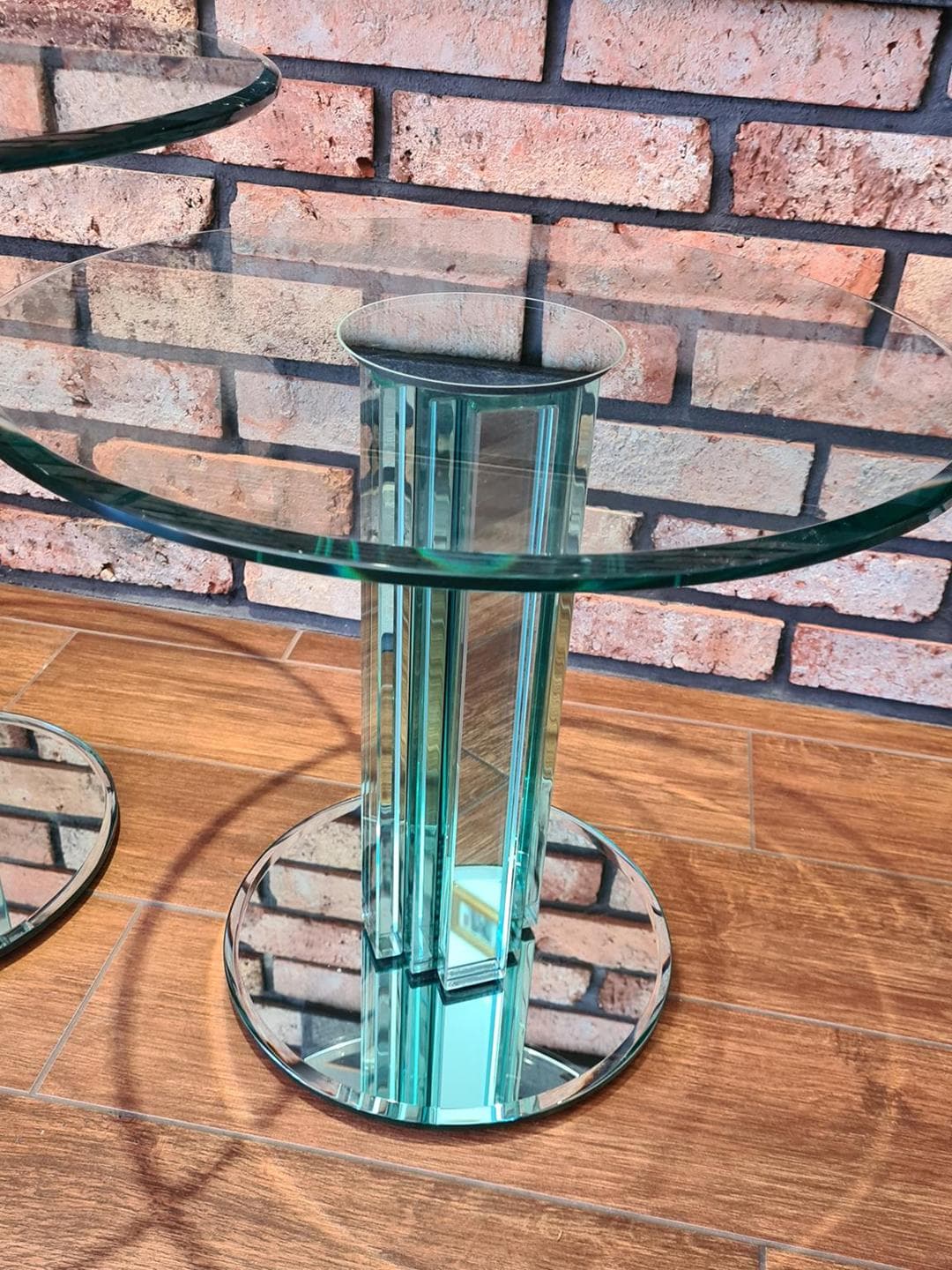 Set of two side tables, transparent aquamarine silver glass, by L. Massoni, Gallotti & Radice, Italy, 1970s. - 306043