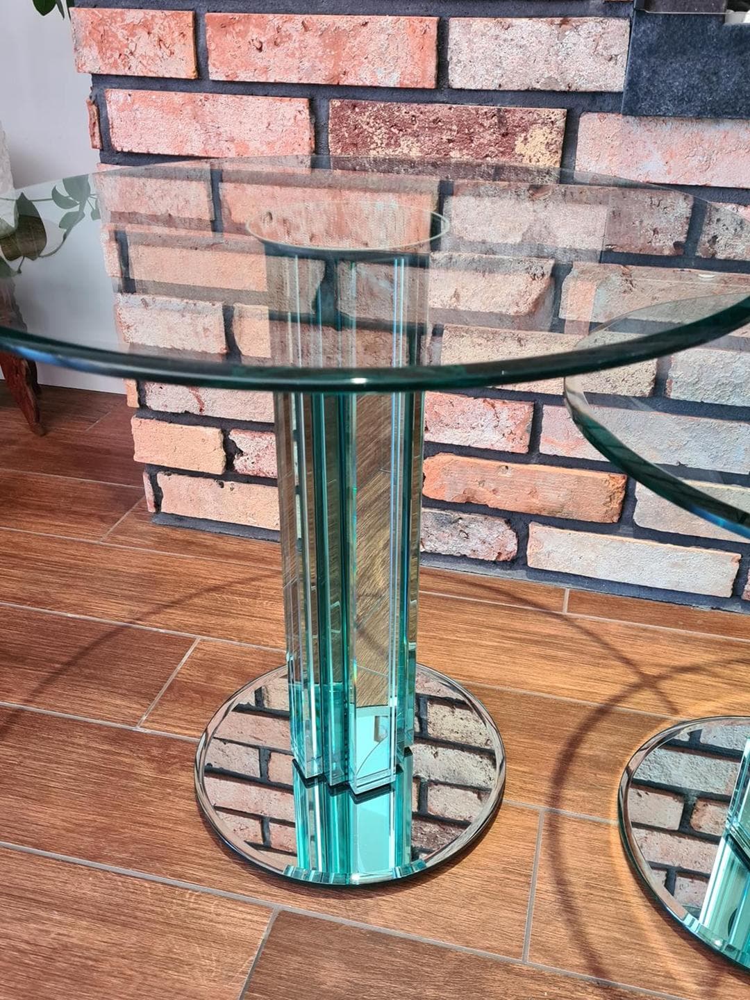 Set of two side tables, transparent aquamarine silver glass, by L. Massoni, Gallotti & Radice, Italy, 1970s. - 306044