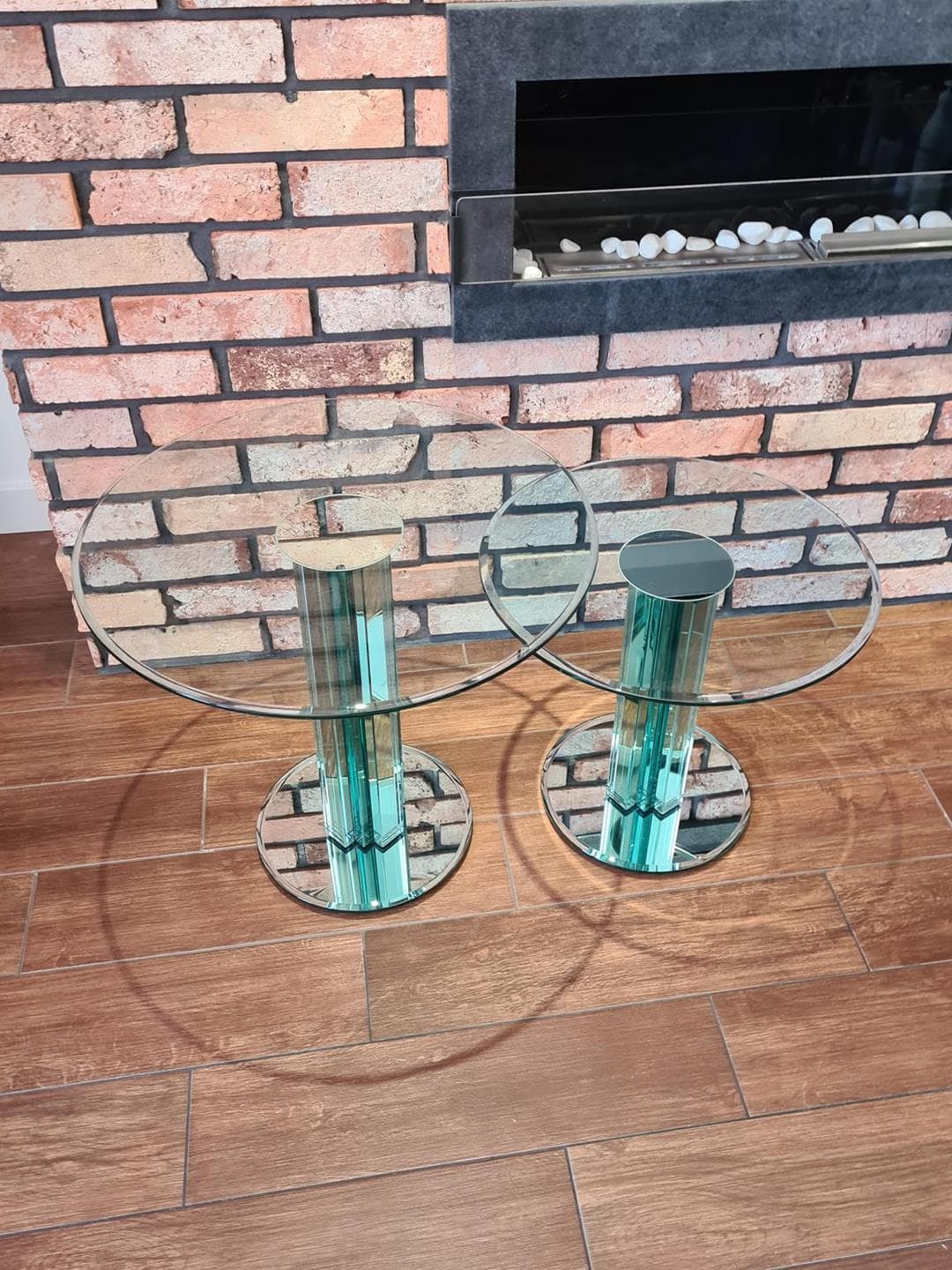 Set of two side tables, transparent aquamarine silver glass, by L. Massoni, Gallotti & Radice, Italy, 1970s. - 306045