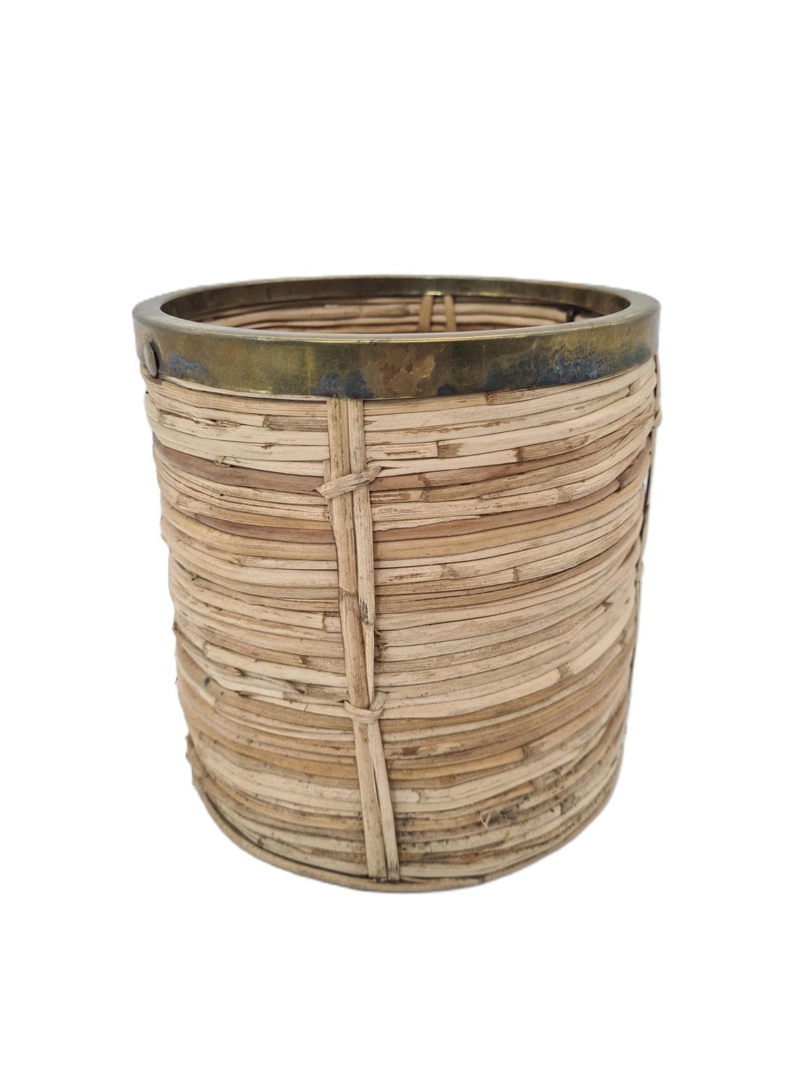 Basket, beige rattan, gold brass, Italy, 1970s - 305138