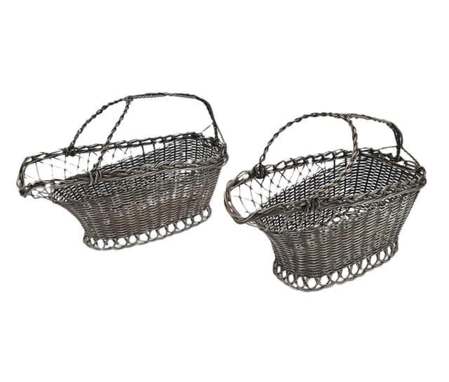 Set of two wine baskets, silver metal, France, 1970s - DIMENSION