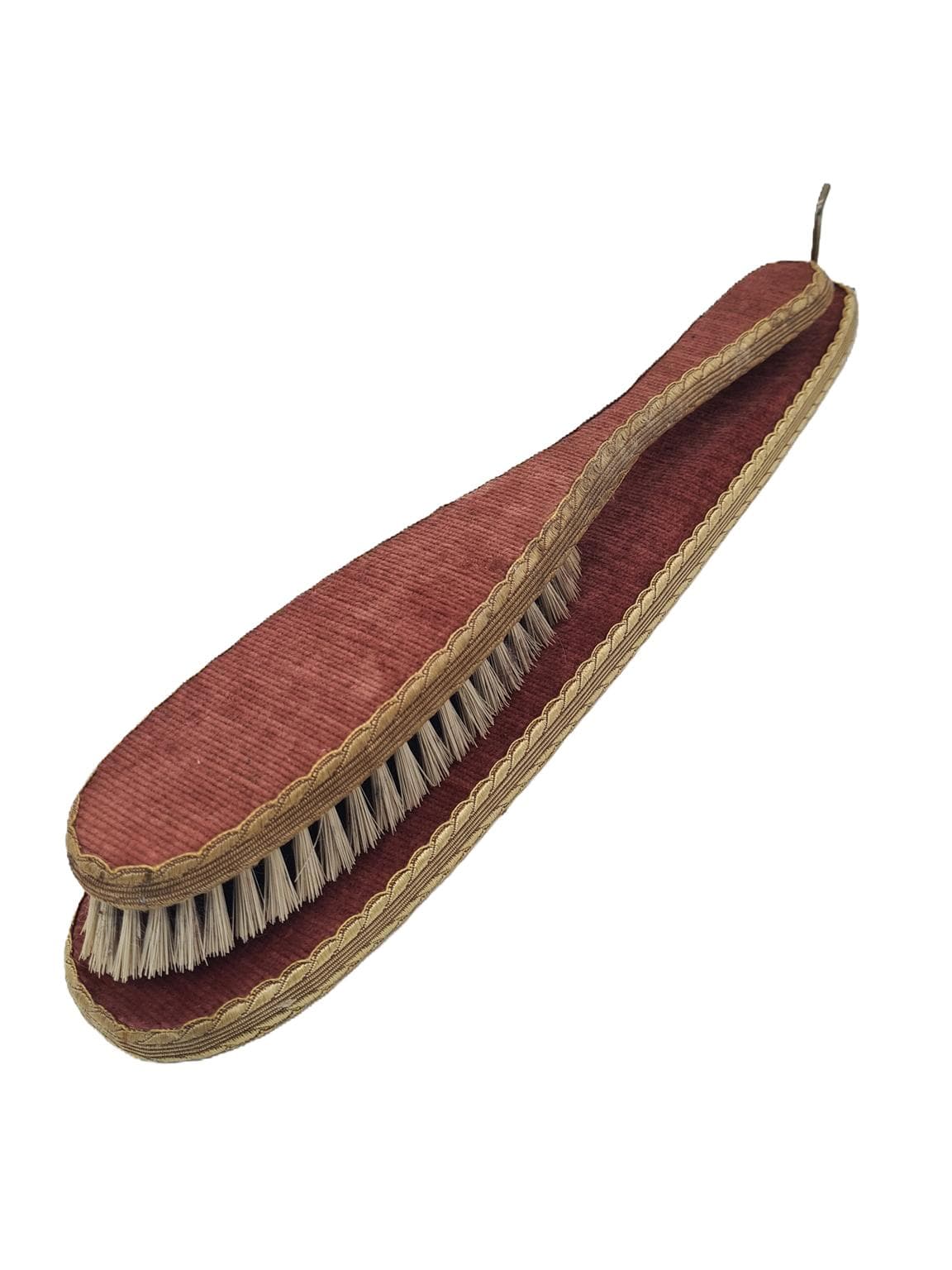 Clothes Brush Set with Case, burgundy velvet, natural bristles, metal, Europe, 1960s