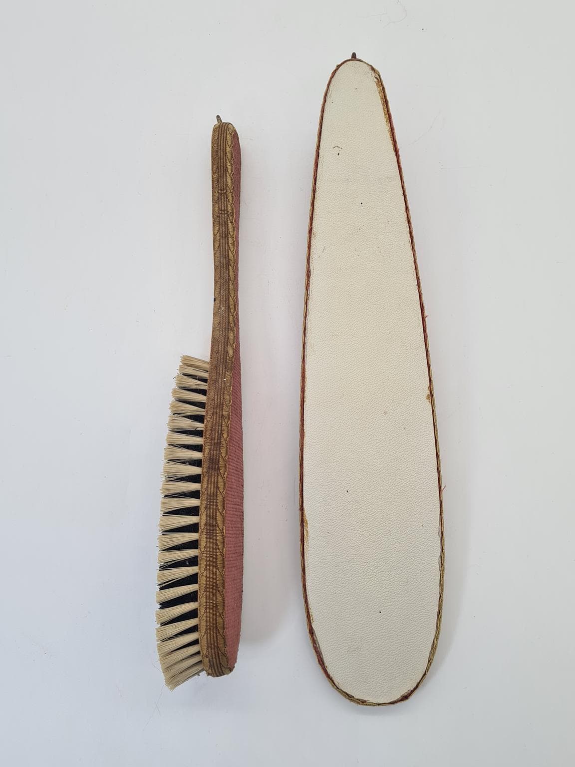 Clothes Brush Set with Case, burgundy velvet, natural bristles, metal, Europe, 1960s - 305198