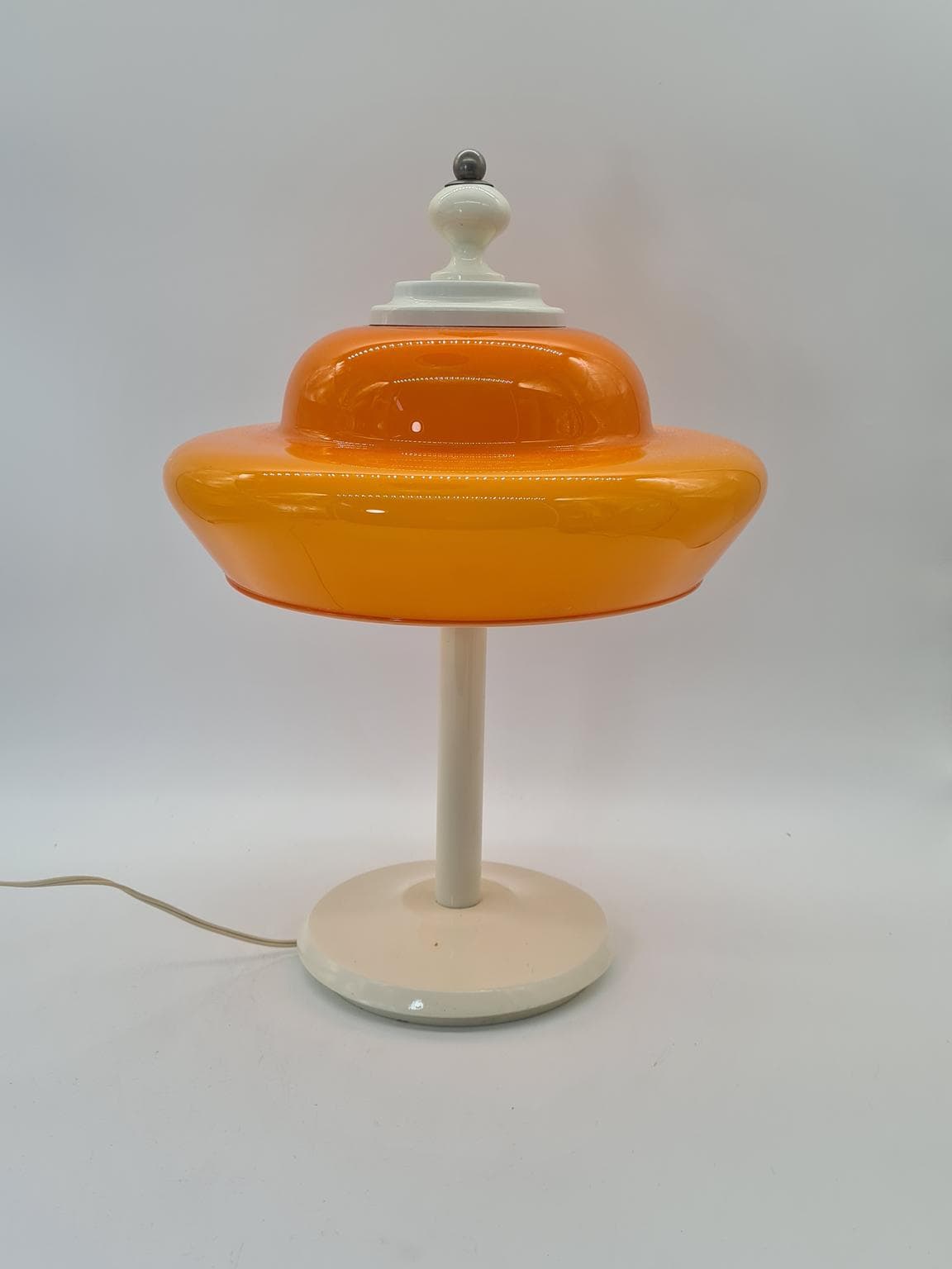 Lampa stołowa Space Age, szkło pomarańczowe, drewno kremowe, Europa, lata 70. - 305212