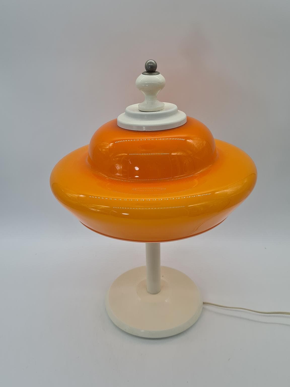 Lampa stołowa Space Age, szkło pomarańczowe, drewno kremowe, Europa, lata 70. - 305211