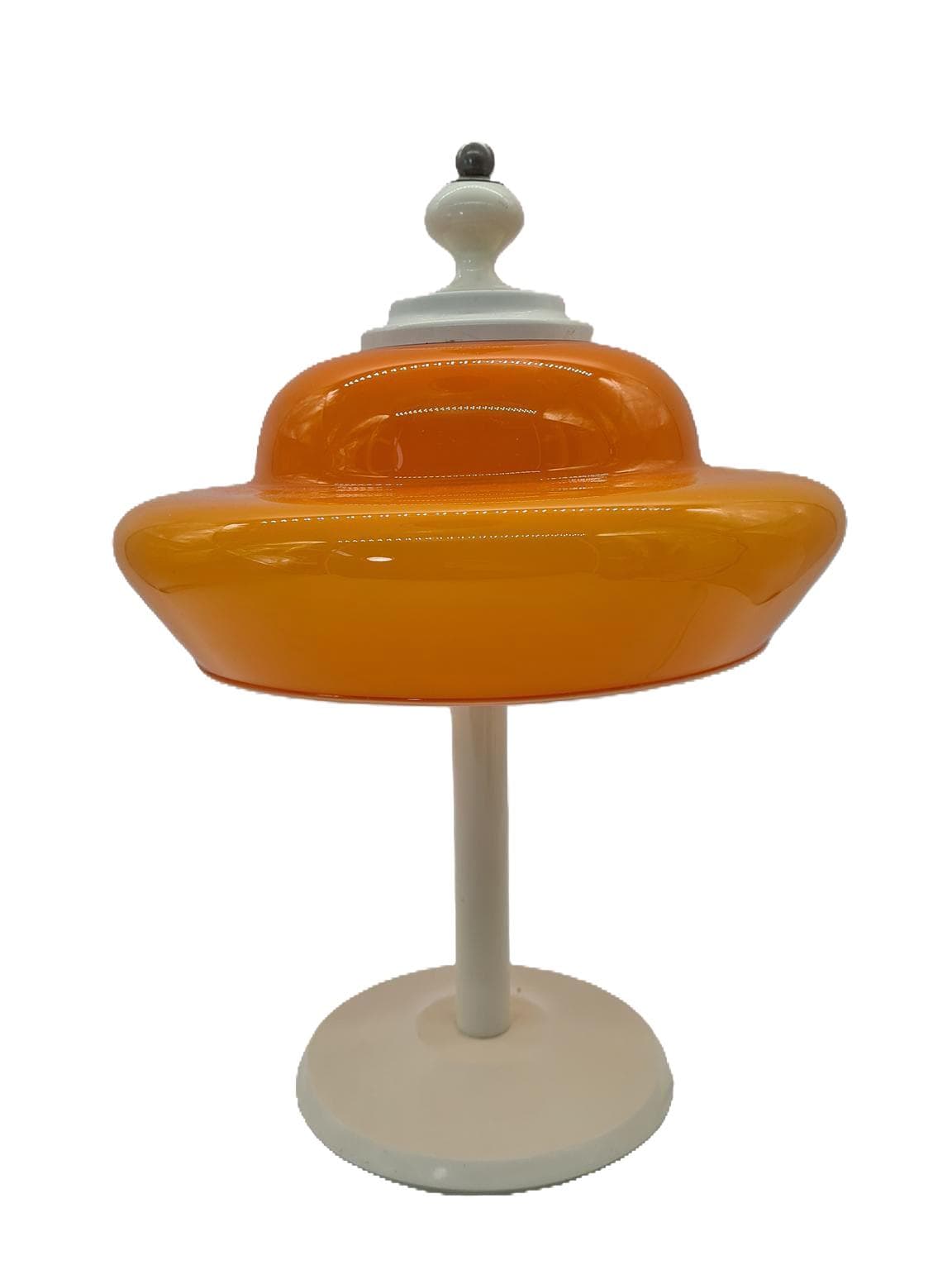Lampa stołowa Space Age, szkło pomarańczowe, drewno kremowe, Europa, lata 70.