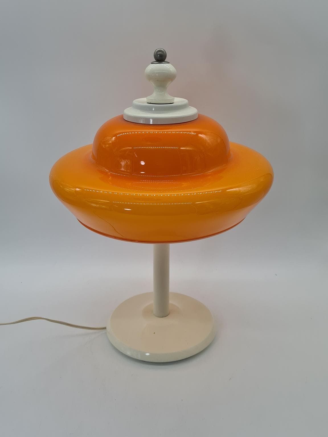 Lampa stołowa Space Age, szkło pomarańczowe, drewno kremowe, Europa, lata 70. - 305216