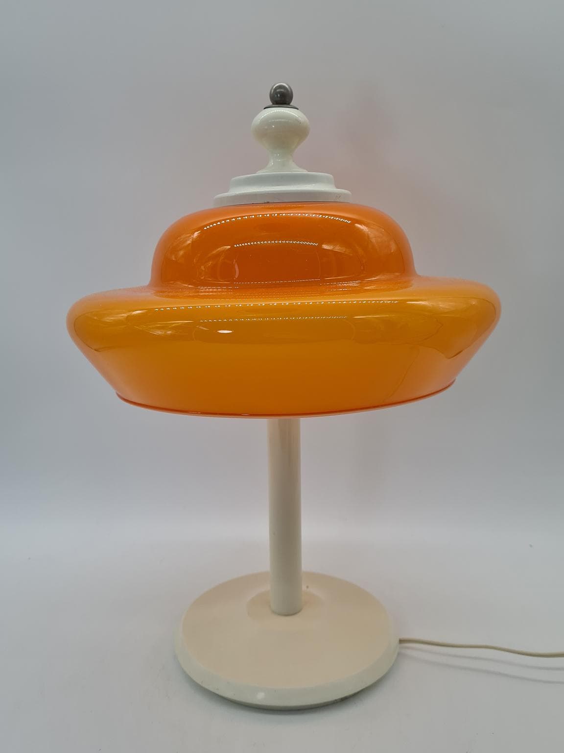 Lampa stołowa Space Age, szkło pomarańczowe, drewno kremowe, Europa, lata 70. - 305213