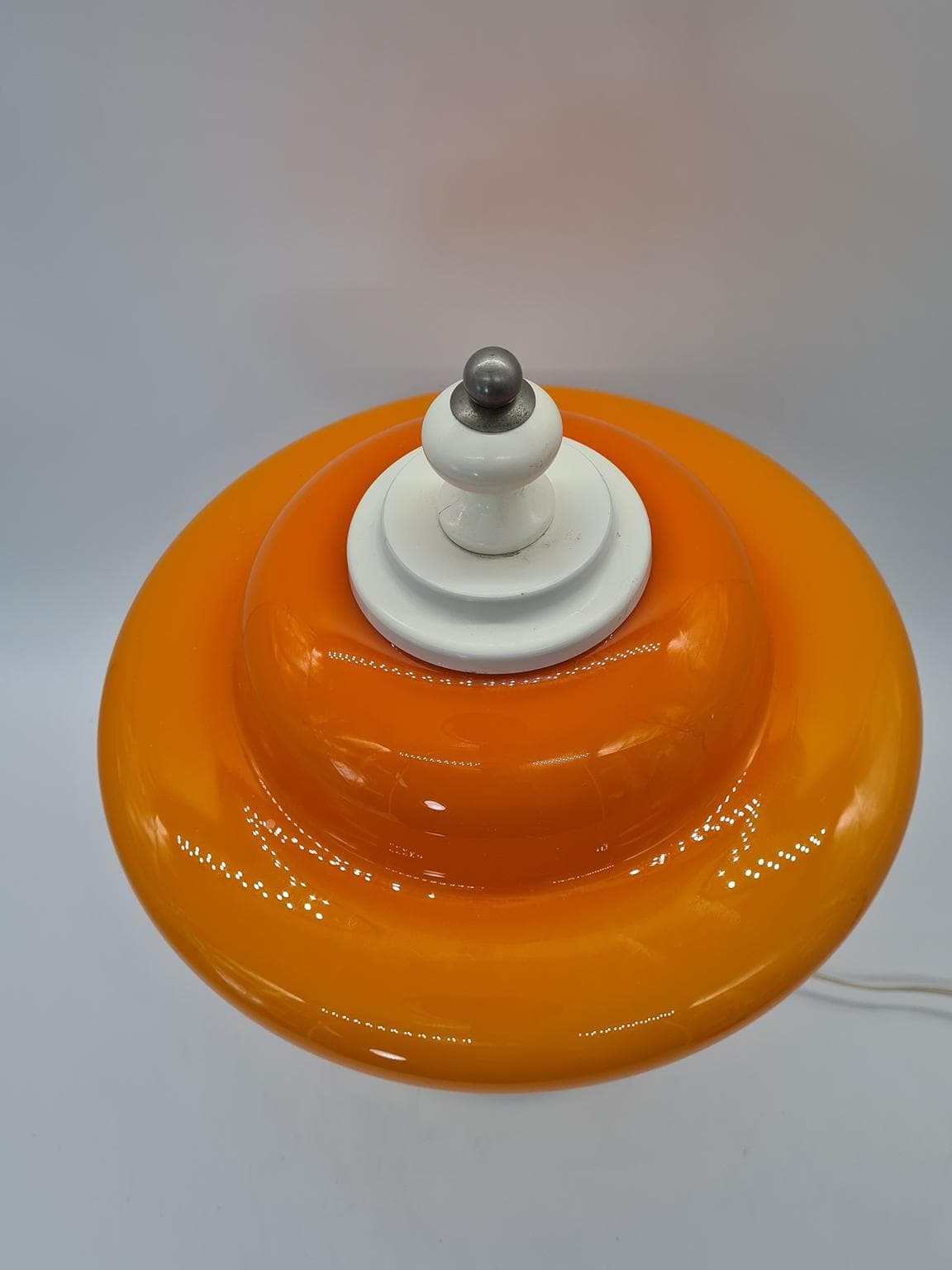 Lampa stołowa Space Age, szkło pomarańczowe, drewno kremowe, Europa, lata 70. - 305214