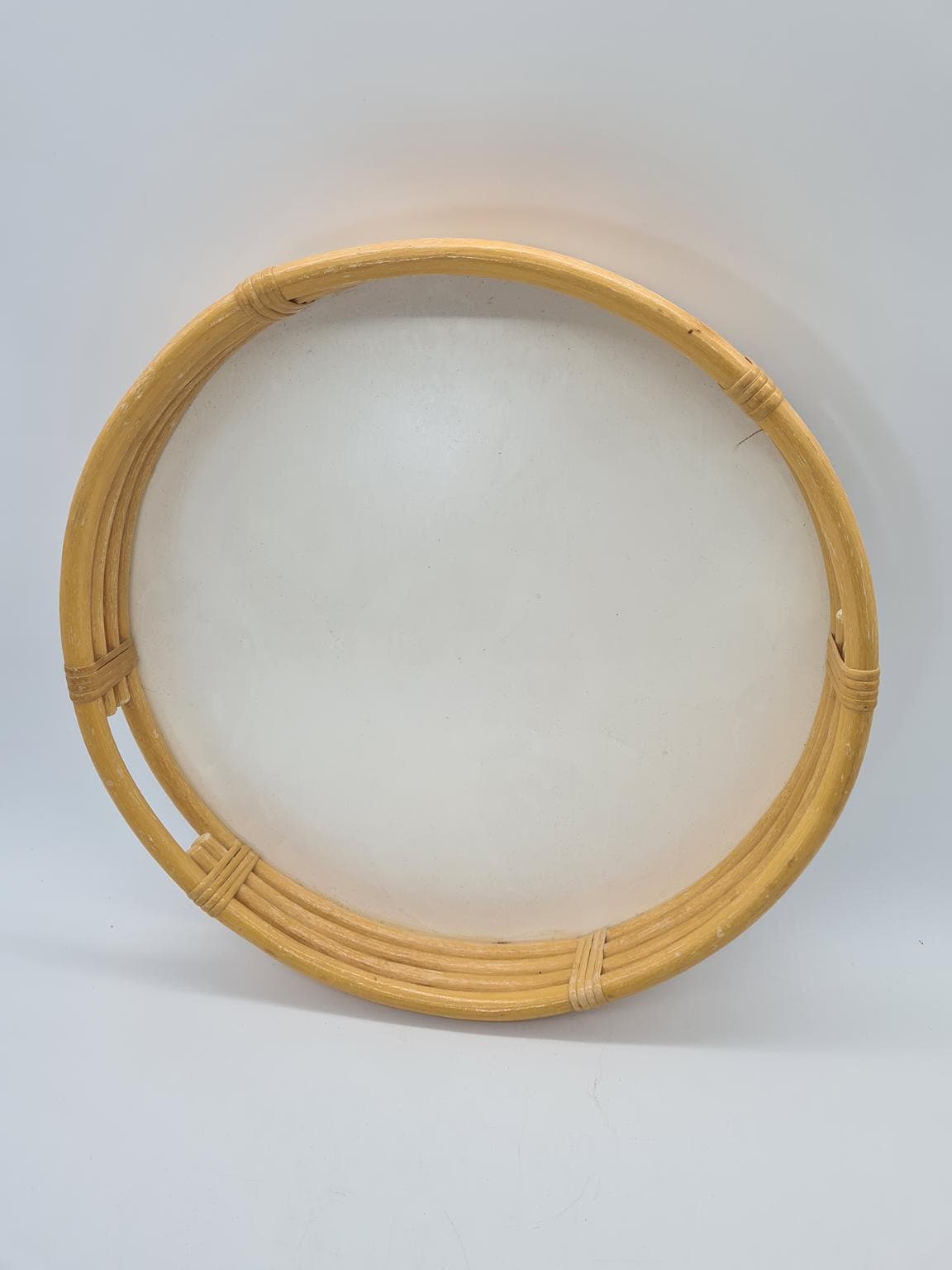 Round tray, brown yellow, rattan wood, Europe, 1970s. - 305226