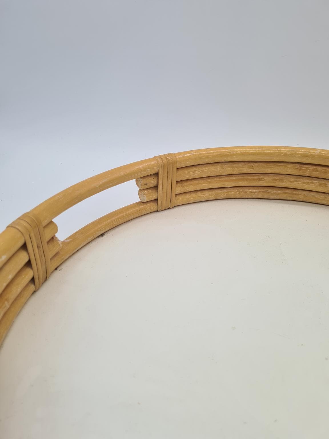 Round tray, brown yellow, rattan wood, Europe, 1970s. - 305222