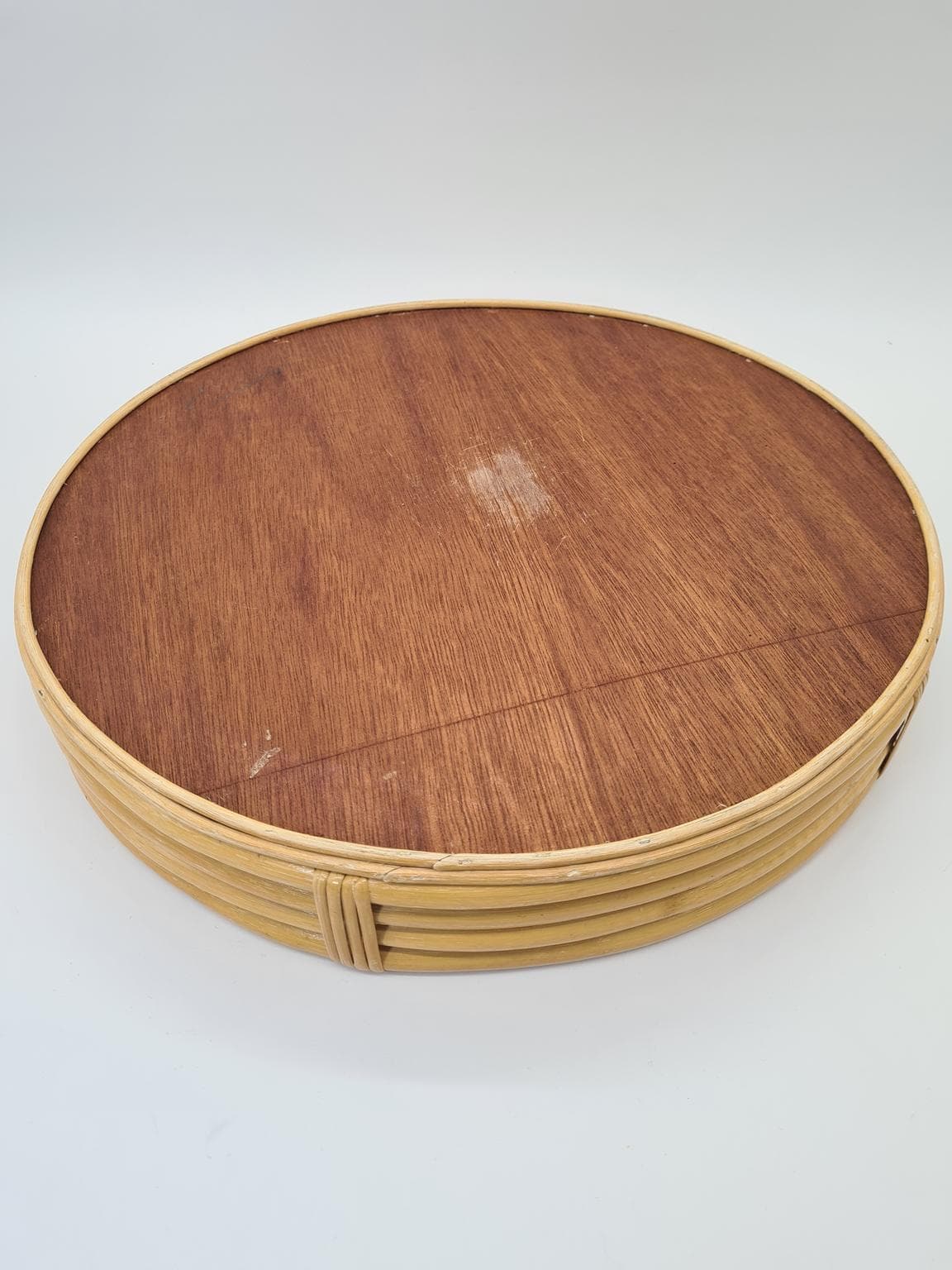 Round tray, brown yellow, rattan wood, Europe, 1970s. - 305227