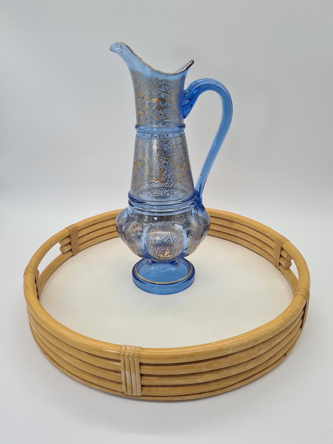 Round tray, brown yellow, rattan wood, Europe, 1970s. - 305228