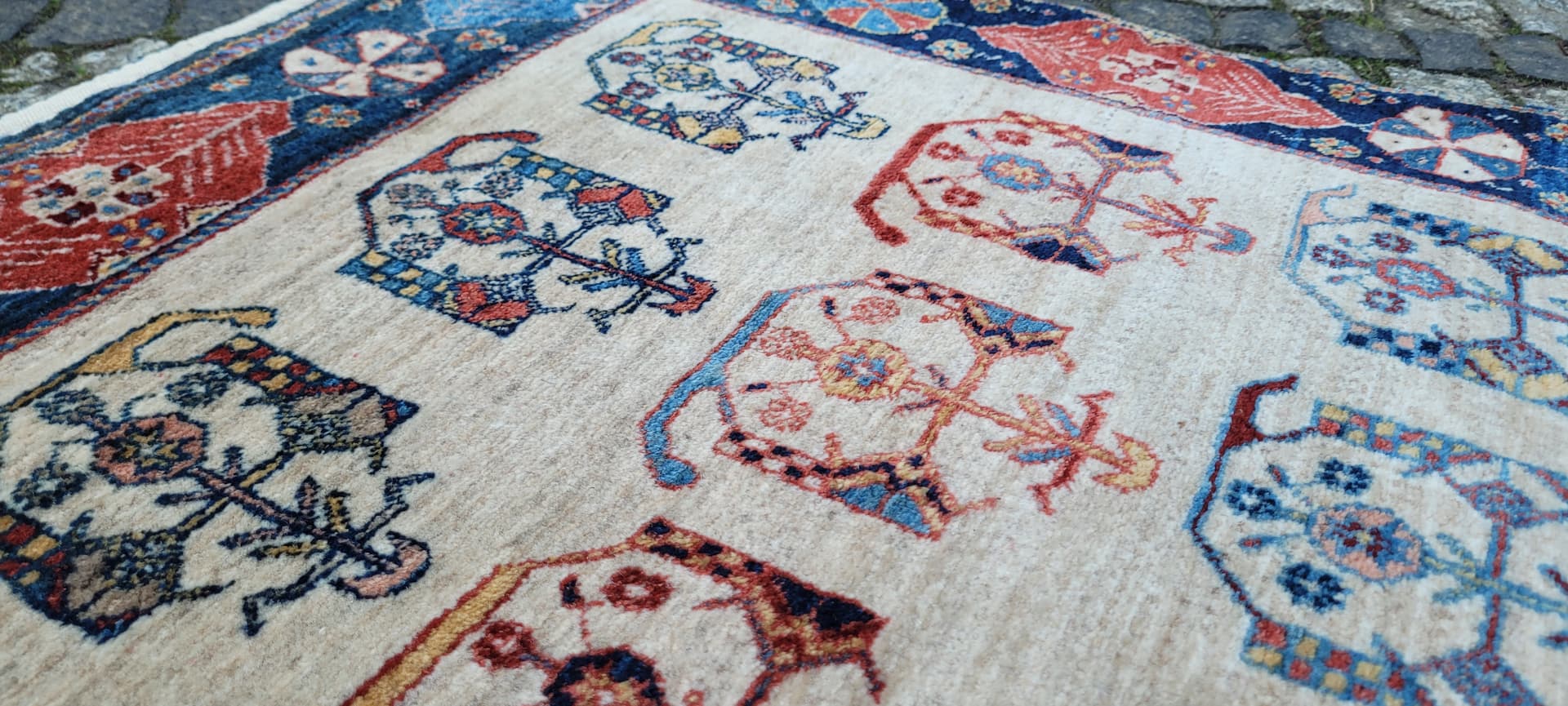 Dywan Lori Gabbeh 132x74 cm, beżowy czerwony niebieski żółty, wełna, Iran - 305375