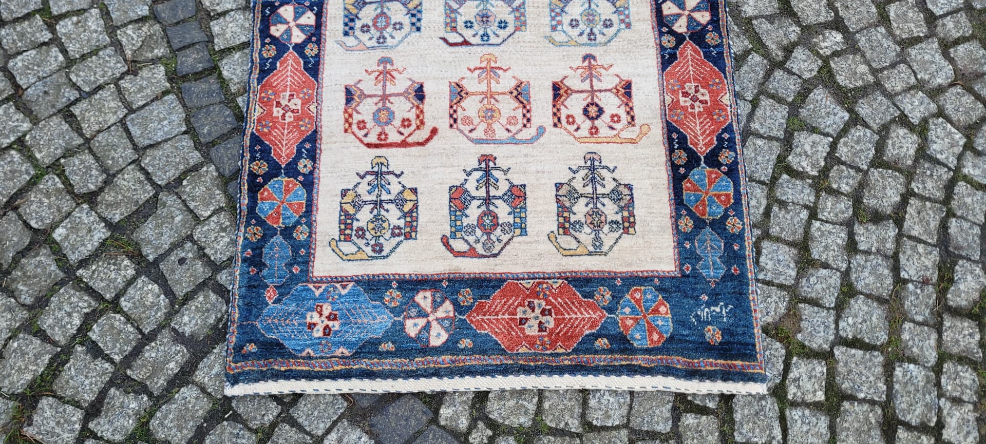 Dywan Lori Gabbeh 132x74 cm, beżowy czerwony niebieski żółty, wełna, Iran - 305380