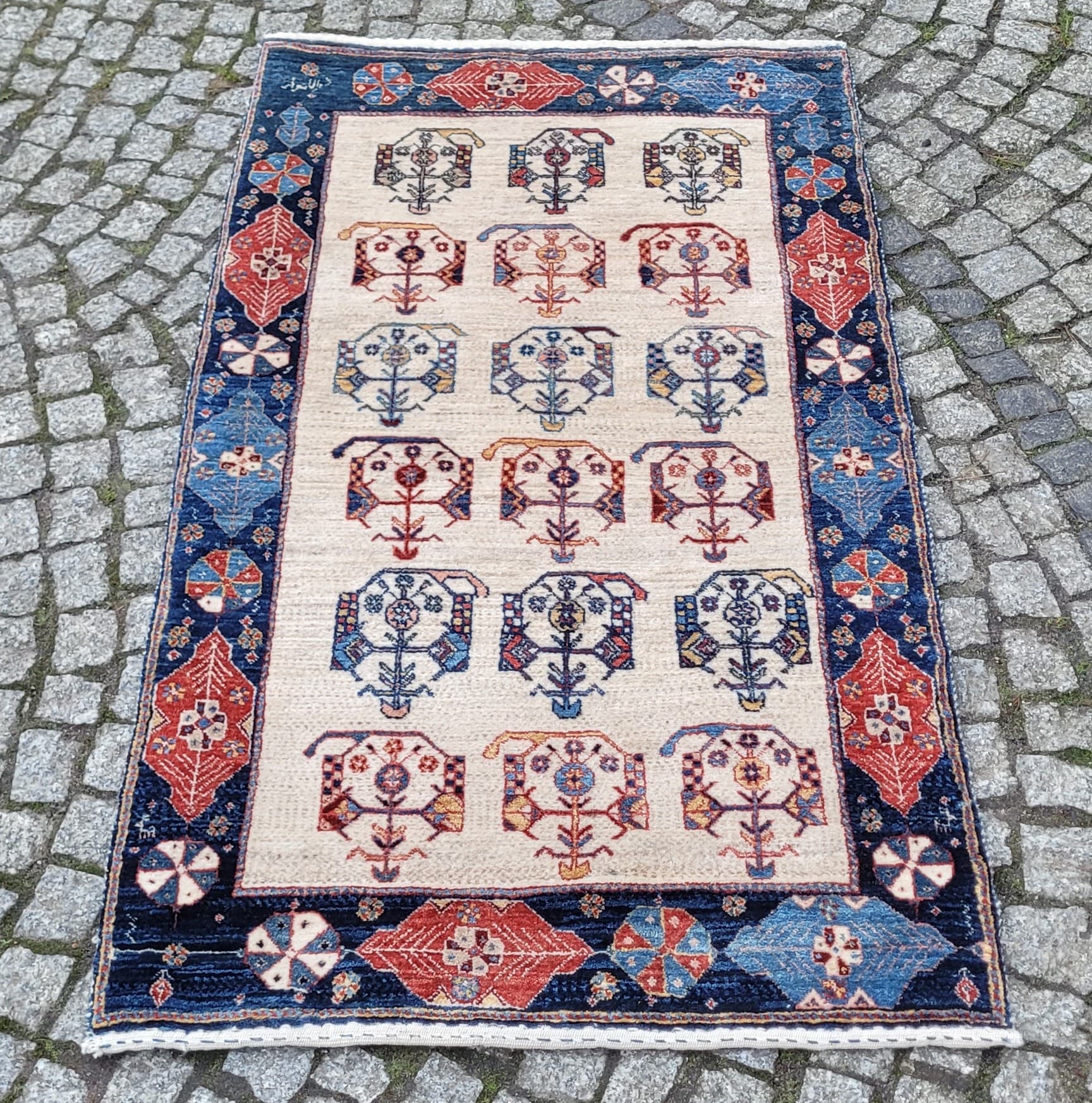 Dywan Lori Gabbeh 132x74 cm, beżowy czerwony niebieski żółty, wełna, Iran - 305372