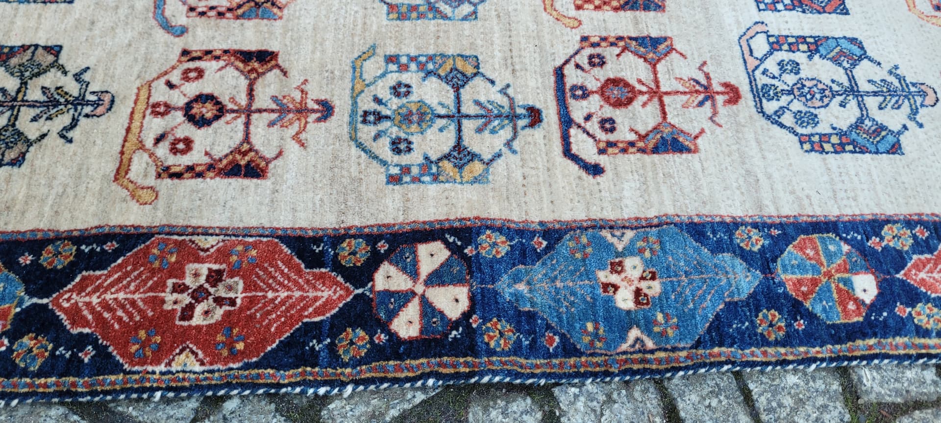 Dywan Lori Gabbeh 132x74 cm, beżowy czerwony niebieski żółty, wełna, Iran - 305379