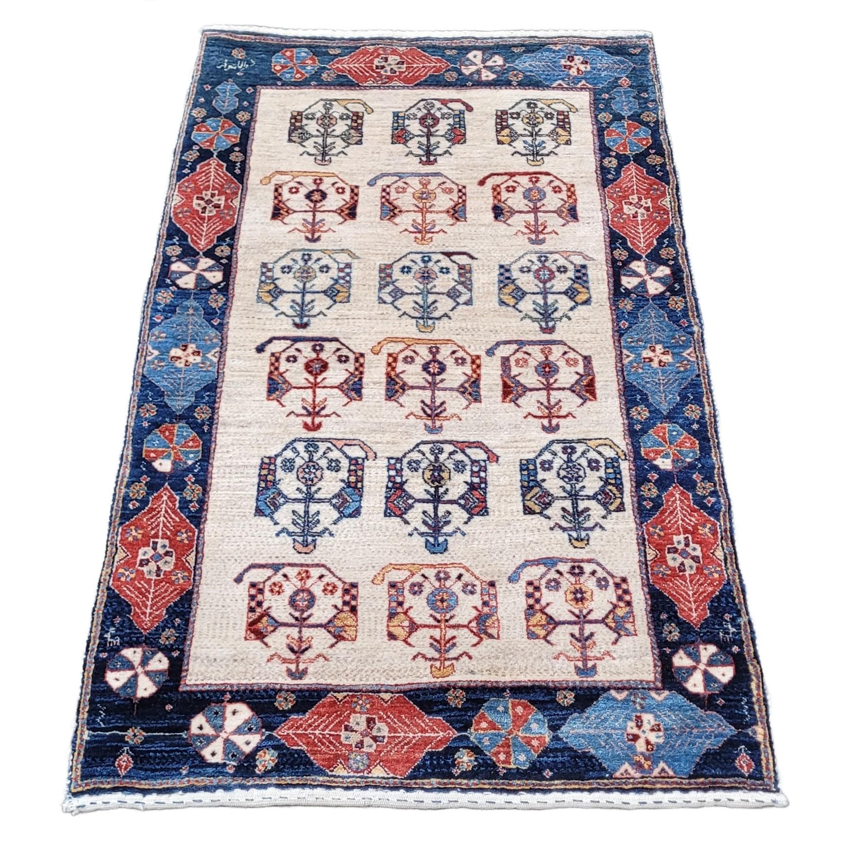 Dywan Lori Gabbeh 132x74 cm, beżowy czerwony niebieski żółty, wełna, Iran